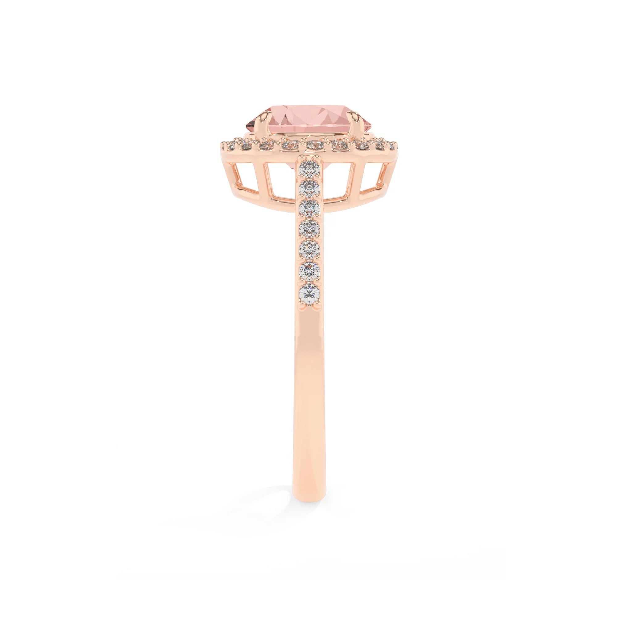 lab grown morganite round solitaire rings in rose gold