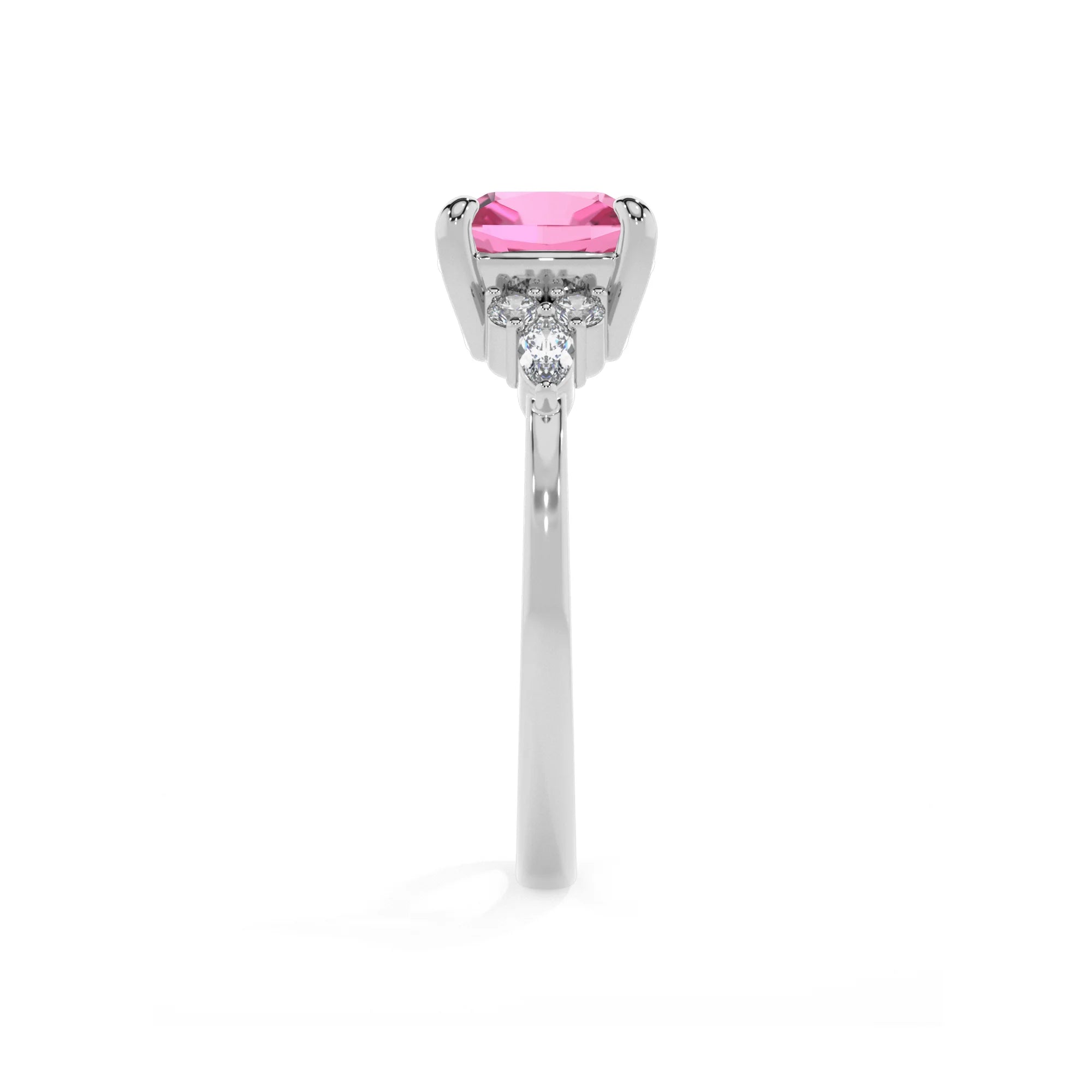lab grown pink-sapphire cushion solitaire rings in sterling silver