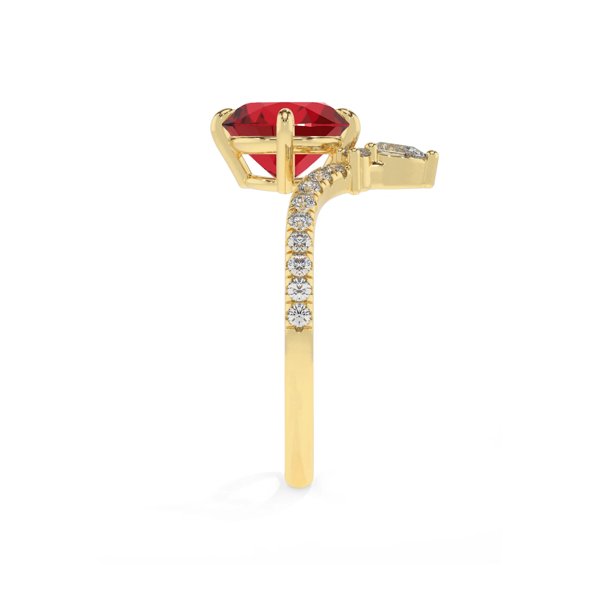 lab grown ruby round solitaire rings in yellow gold