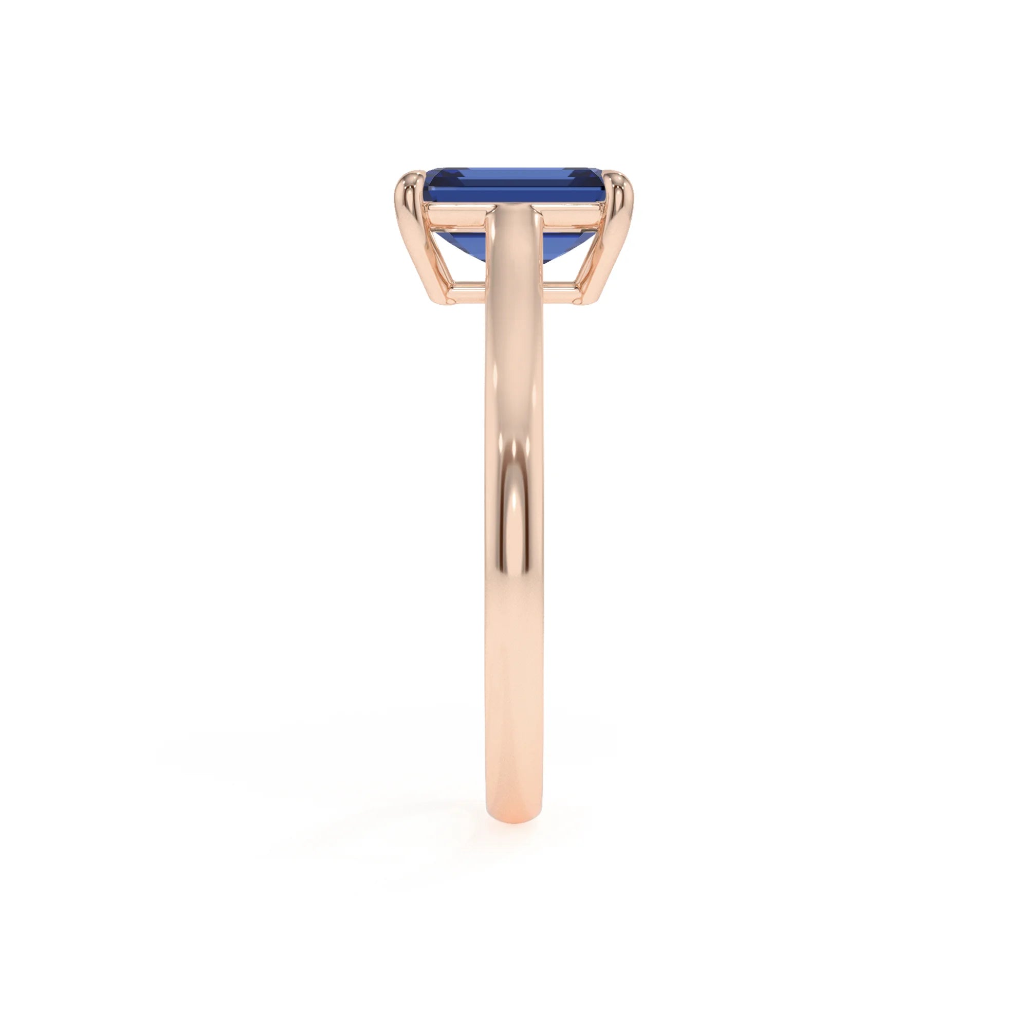 lab grown blue-sapphire emerald cut solitaire rings in rose gold
