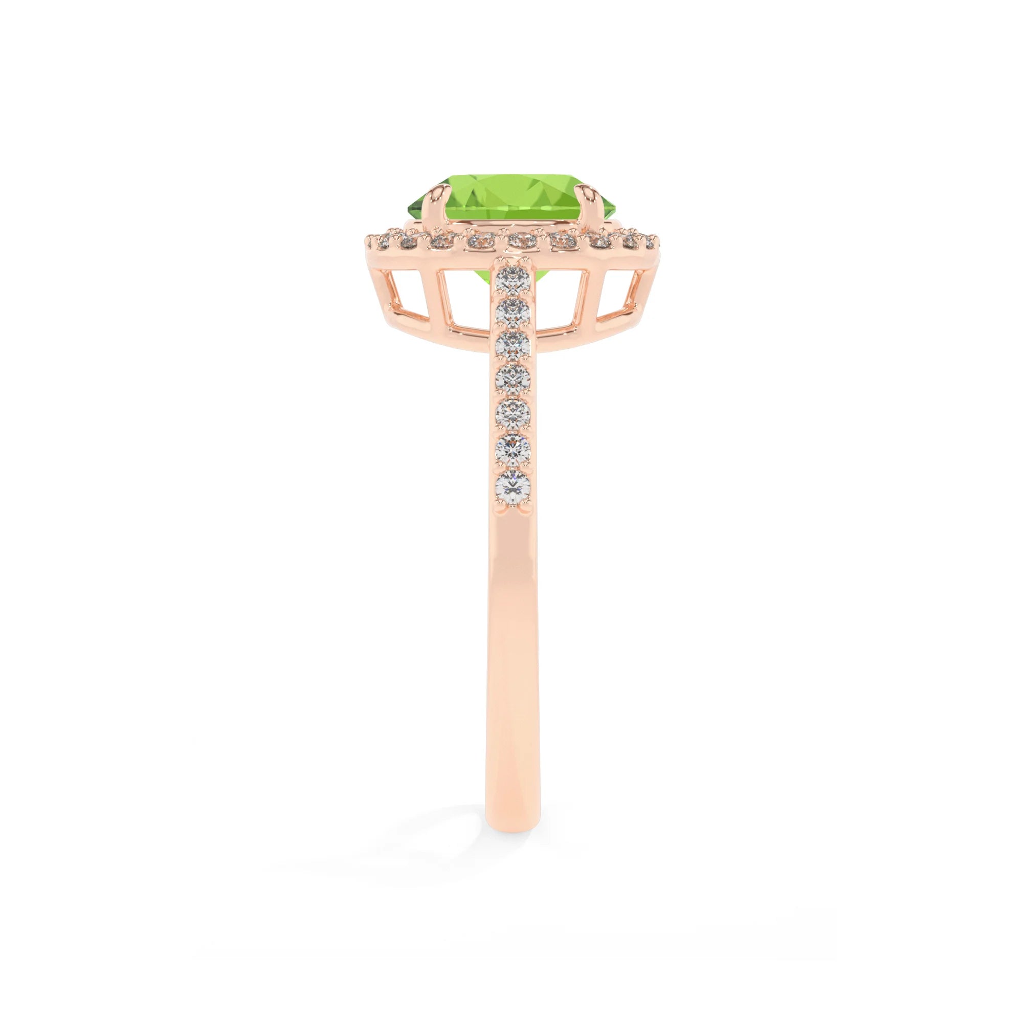 natural peridot round solitaire rings in rose gold