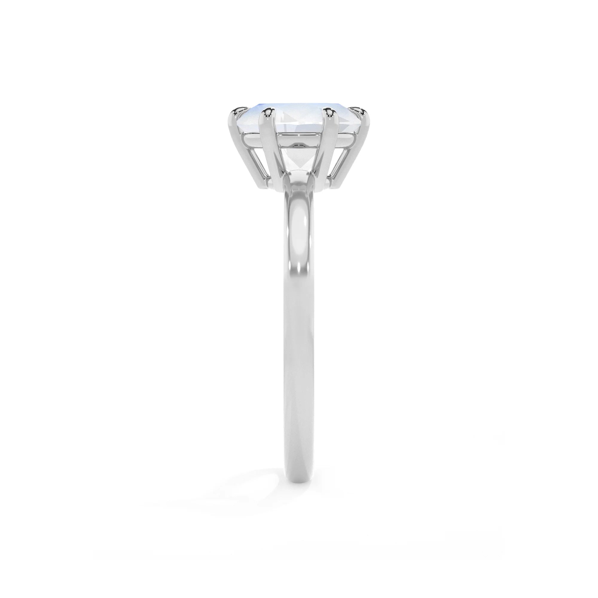 natural rainbow-moonstone round solitaire rings in white gold