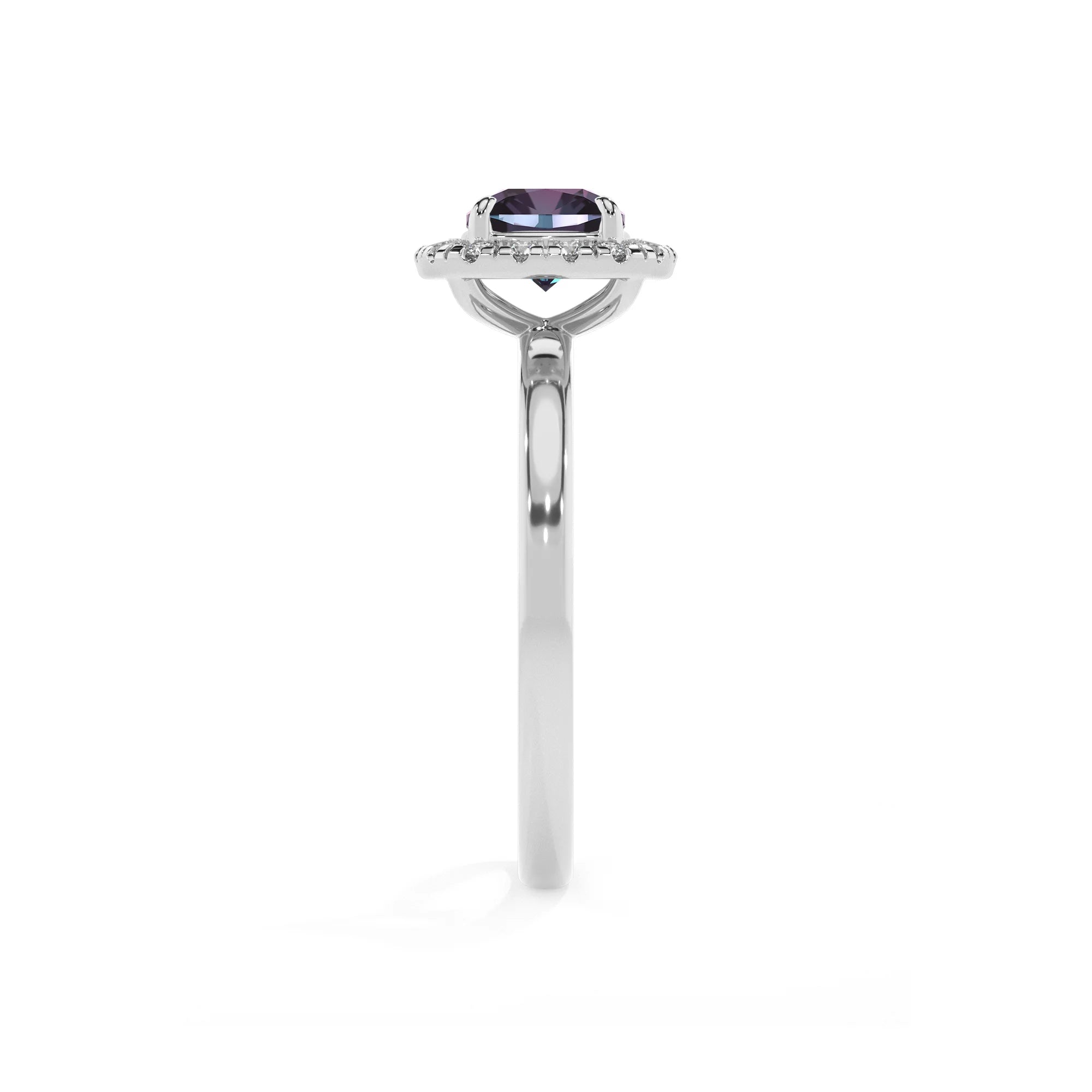 lab grown alexandrite cushion solitaire rings in platinum