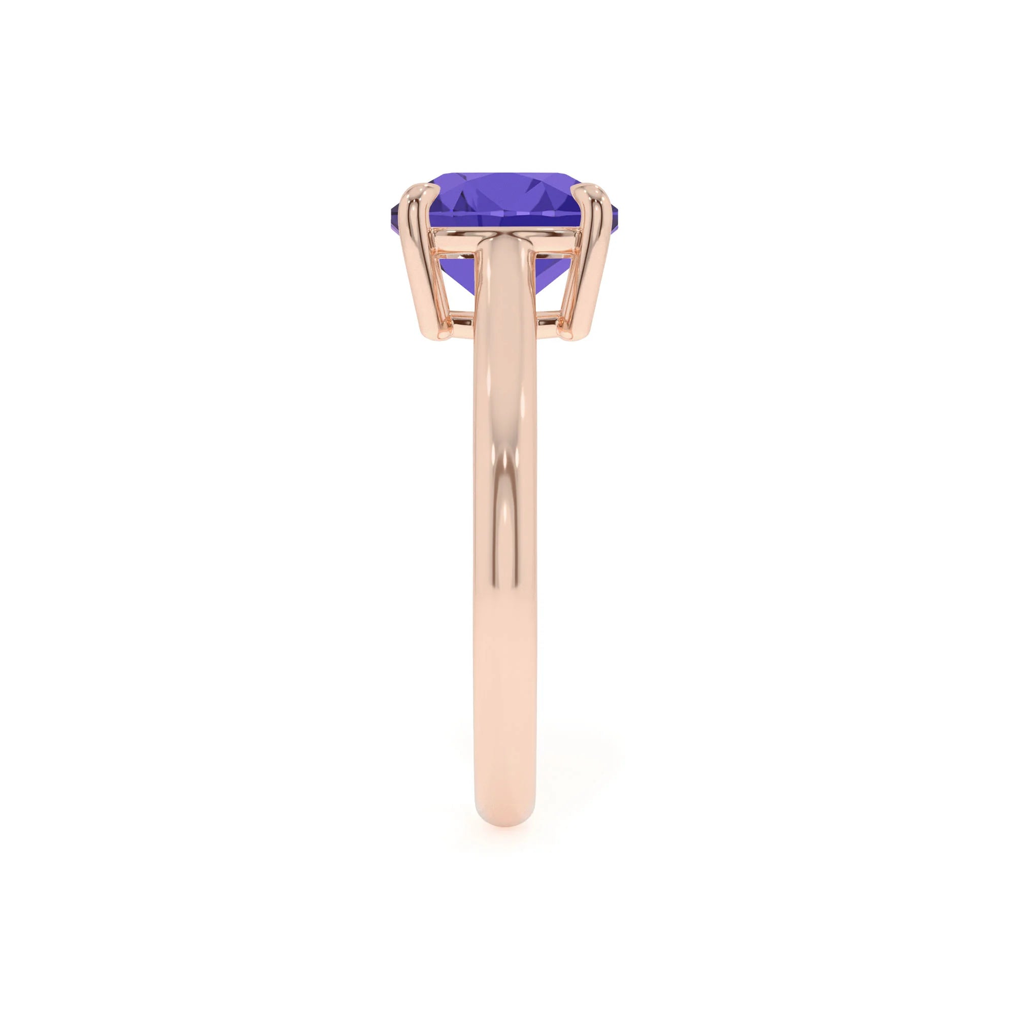lab grown tanzanite cushion solitaire rings in rose gold