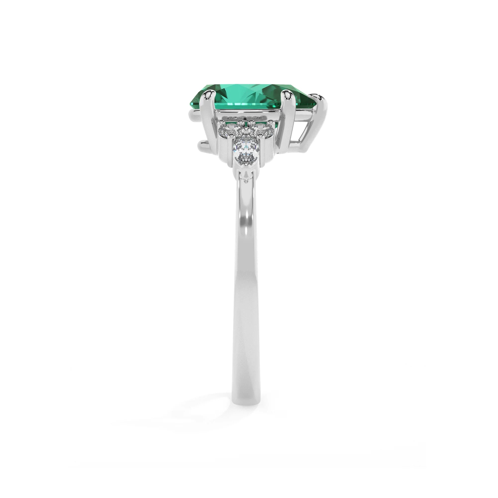 lab grown emerald pear solitaire rings in sterling silver