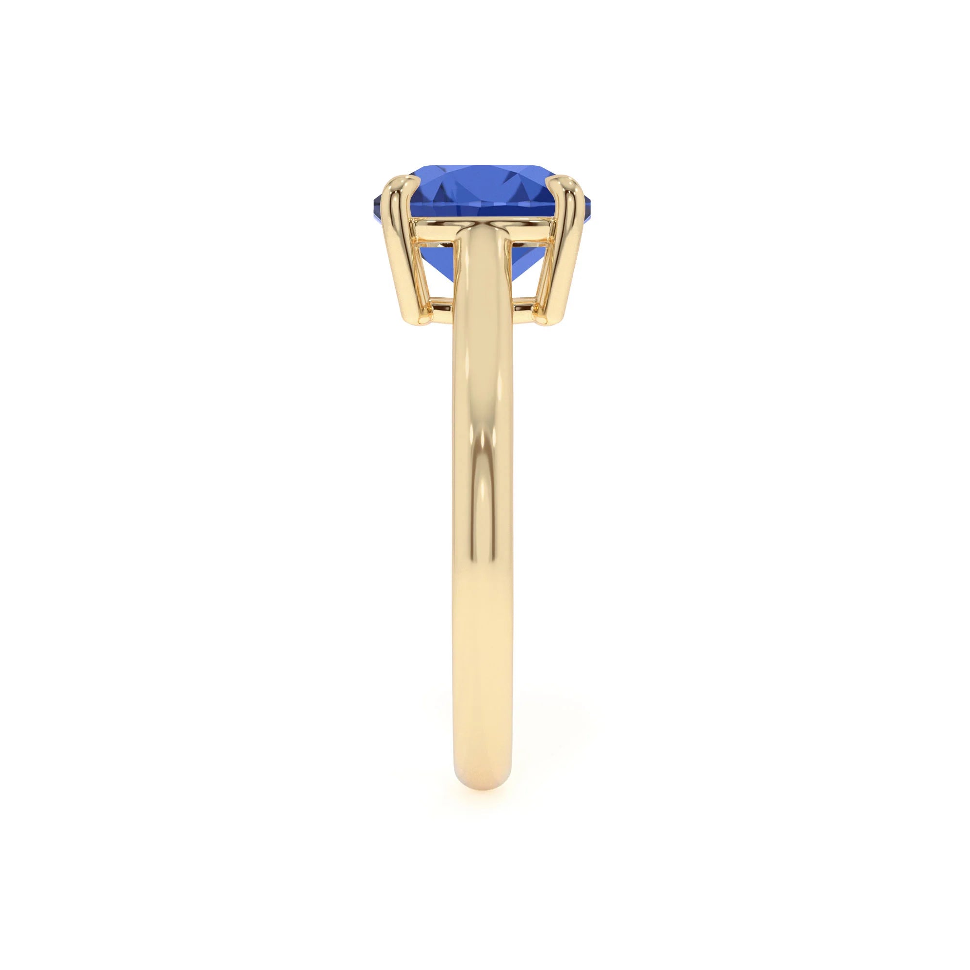 lab grown blue-sapphire cushion solitaire rings in yellow gold
