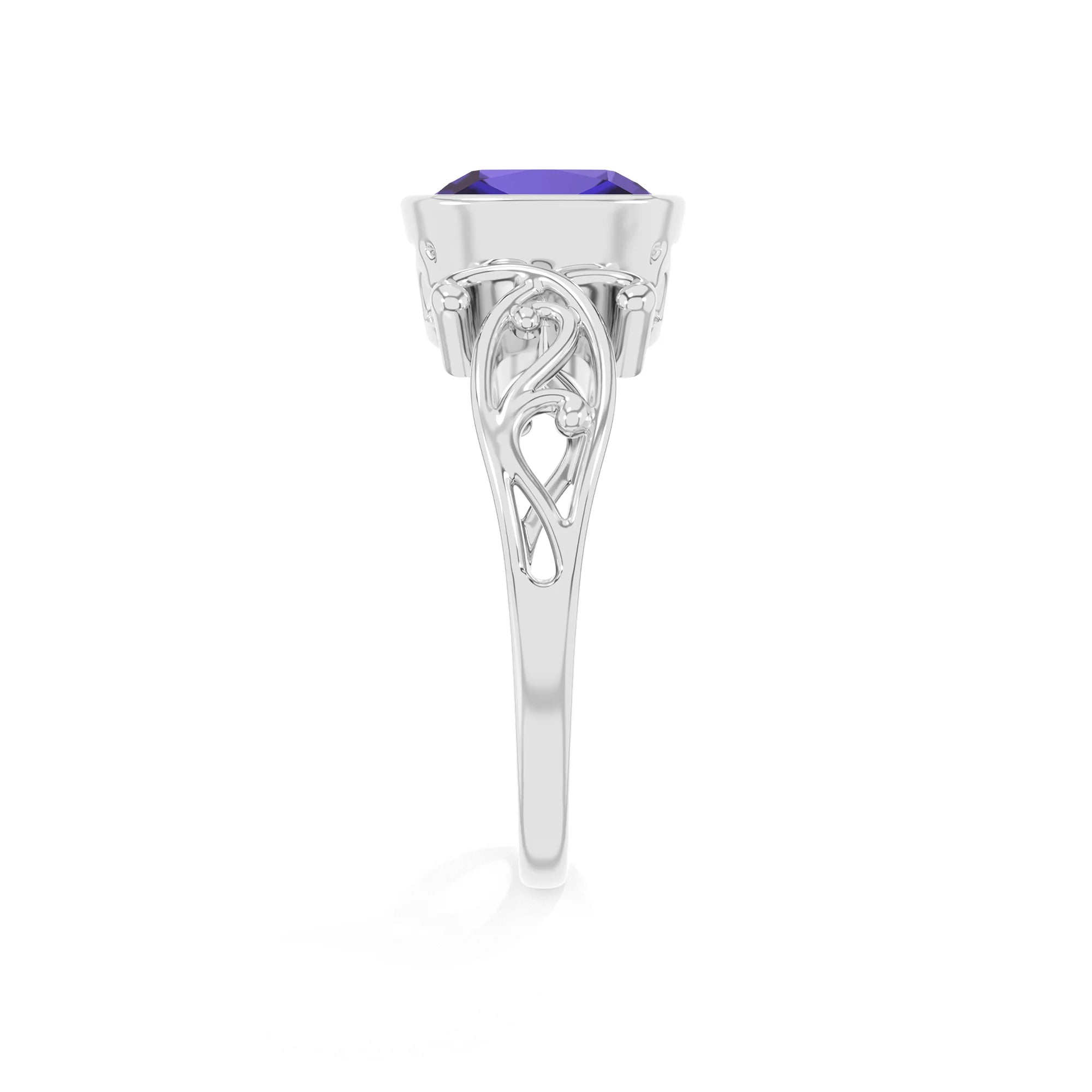 lab grown tanzanite cushion solitaire rings in platinum