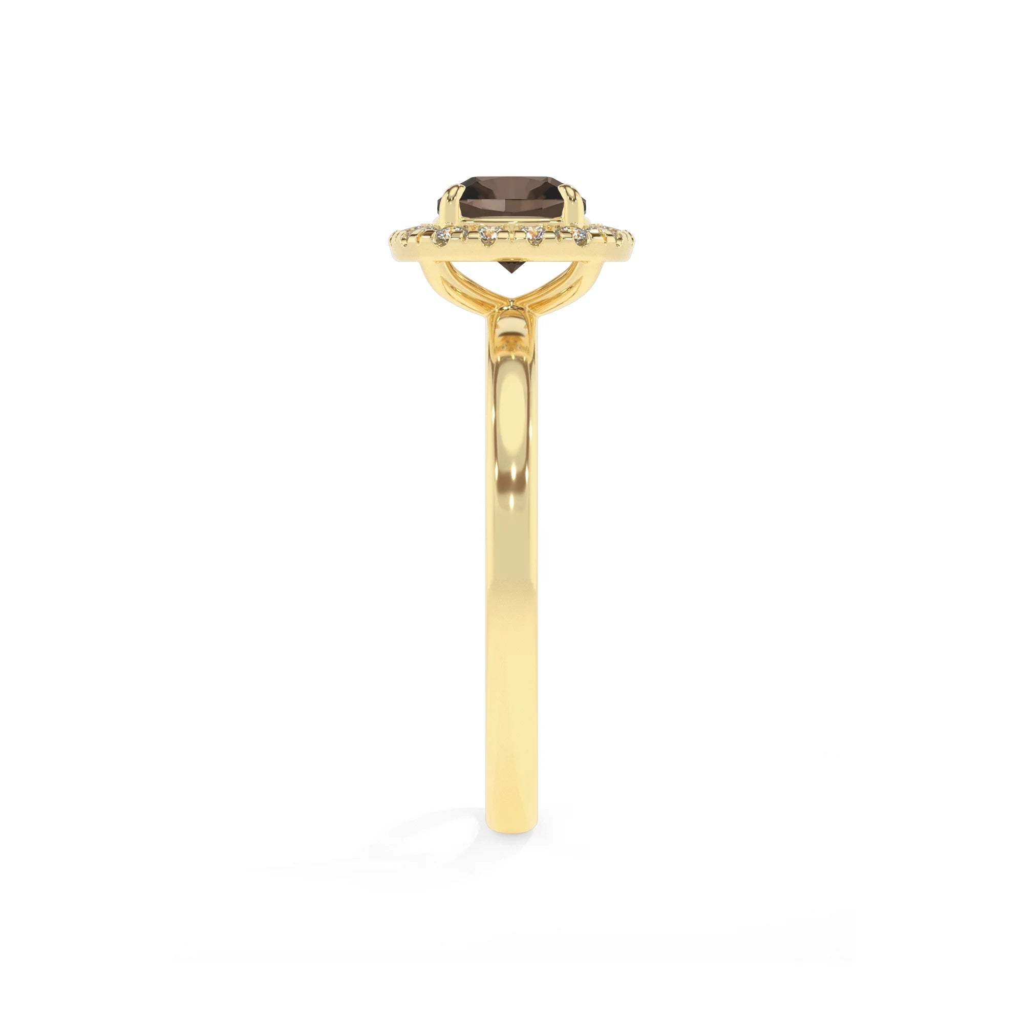 natural smoky-quartz cushion solitaire rings in yellow gold