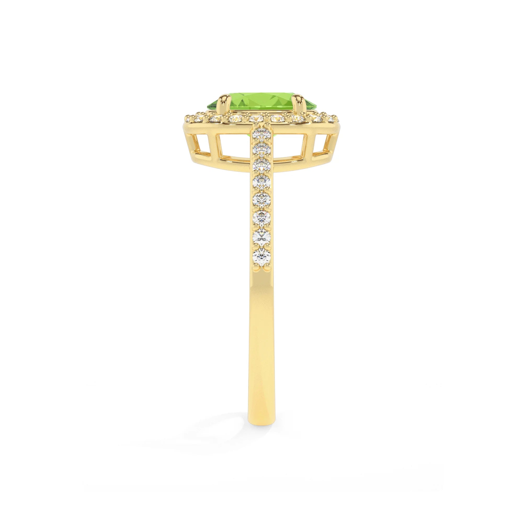 natural peridot oval solitaire rings in yellow gold
