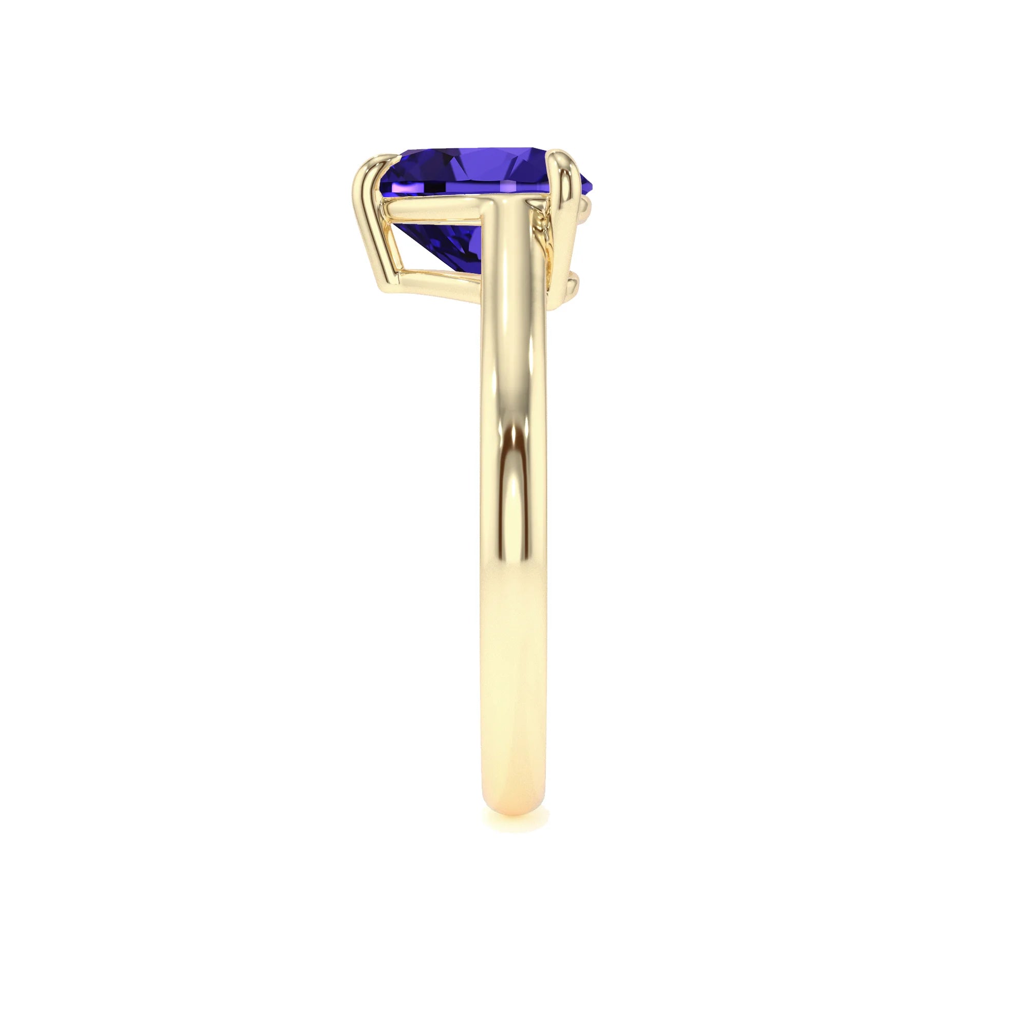 lab grown tanzanite heart solitaire rings in yellow gold