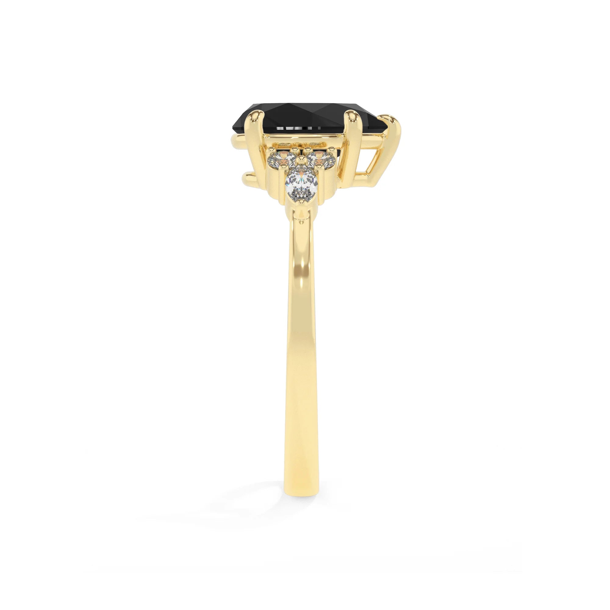 natural black-onyx pear solitaire rings in yellow gold