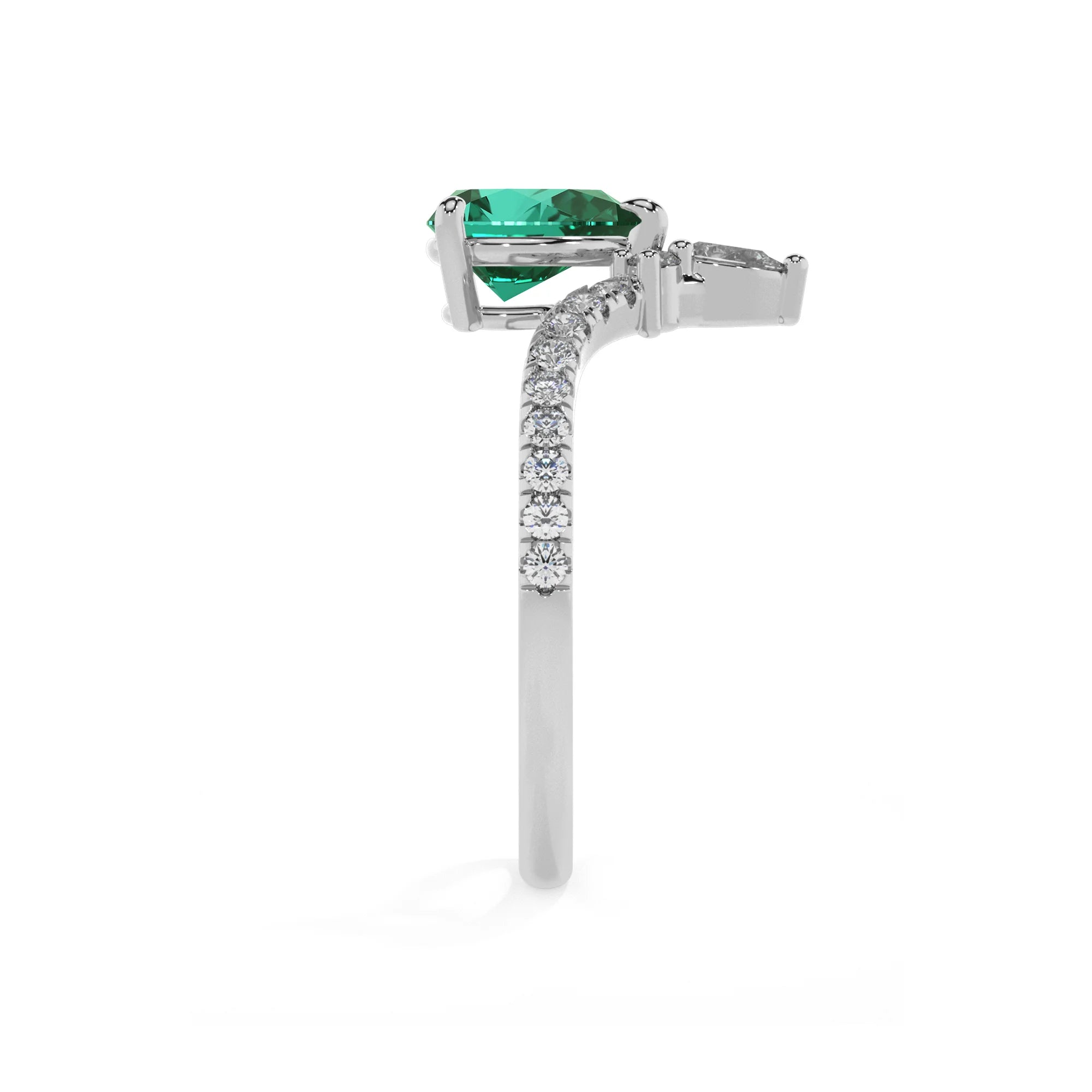lab grown emerald pear solitaire rings in sterling silver