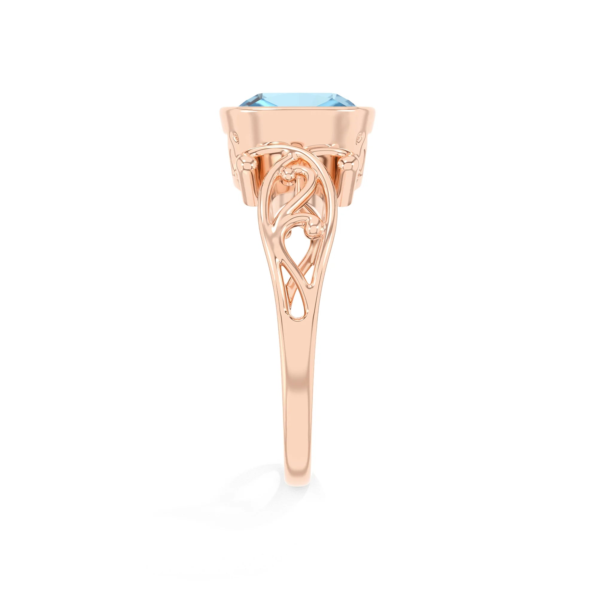lab grown aquamarine cushion solitaire rings in rose gold