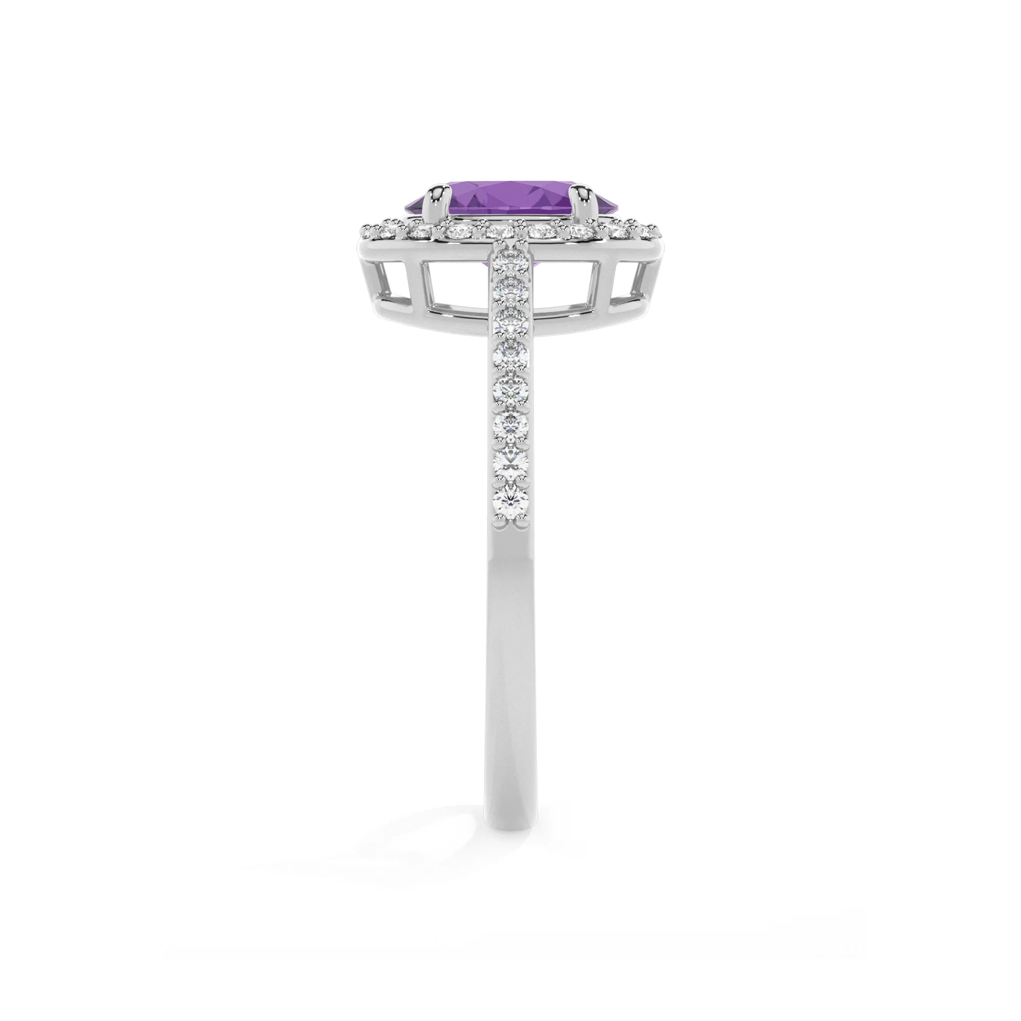 lab grown amethyst oval solitaire rings in white gold