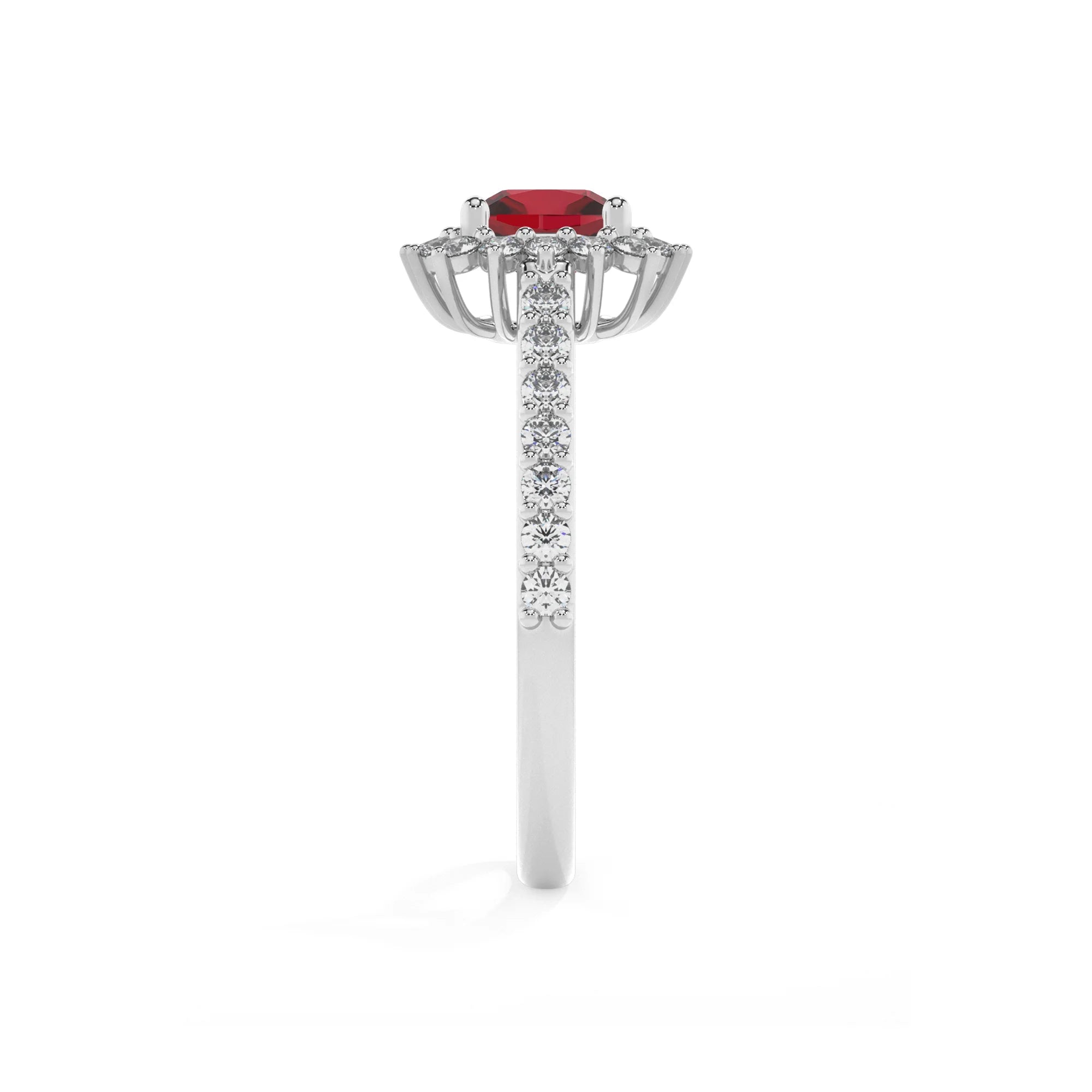 lab grown ruby cushion solitaire rings in white gold