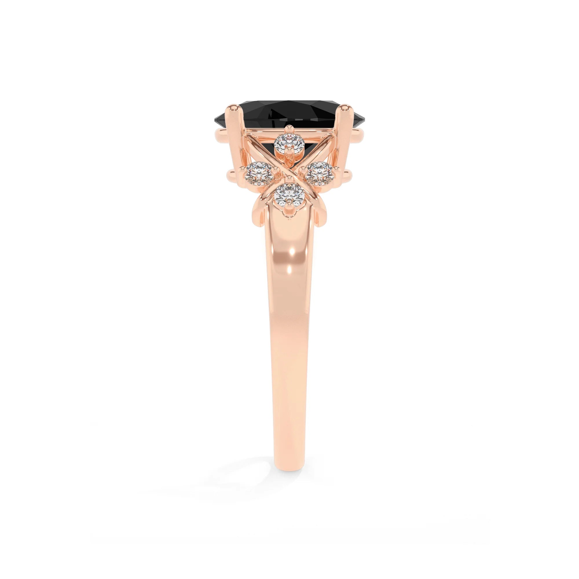 natural black-onyx oval solitaire rings in rose gold
