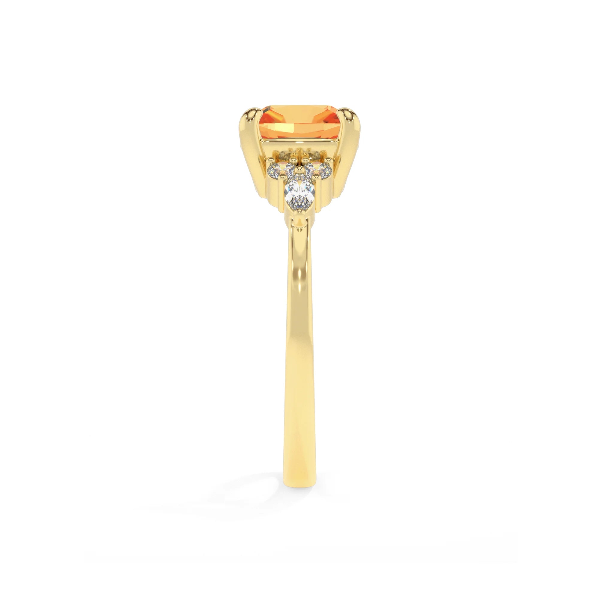 lab grown citrine cushion solitaire rings in yellow gold