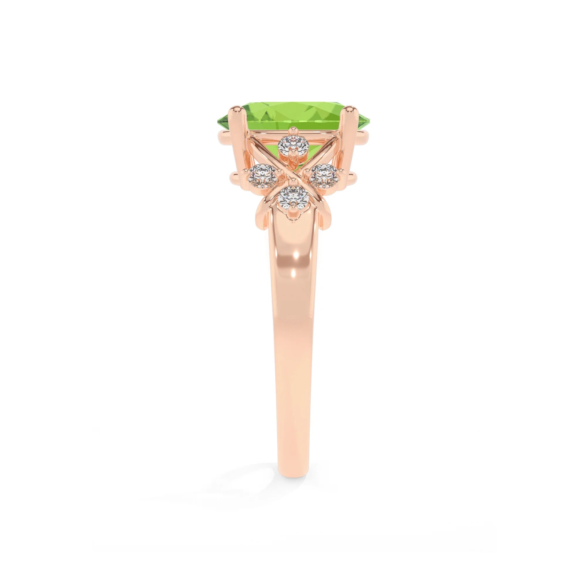 natural peridot oval solitaire rings in rose gold