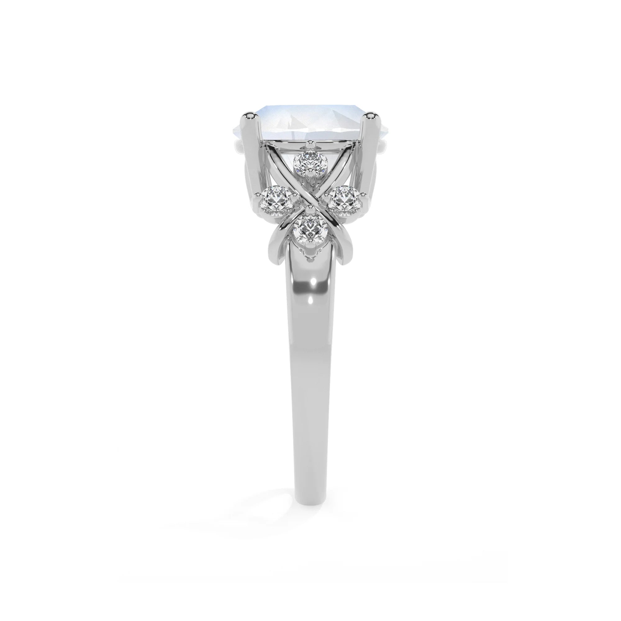 natural rainbow-moonstone round solitaire rings in sterling silver