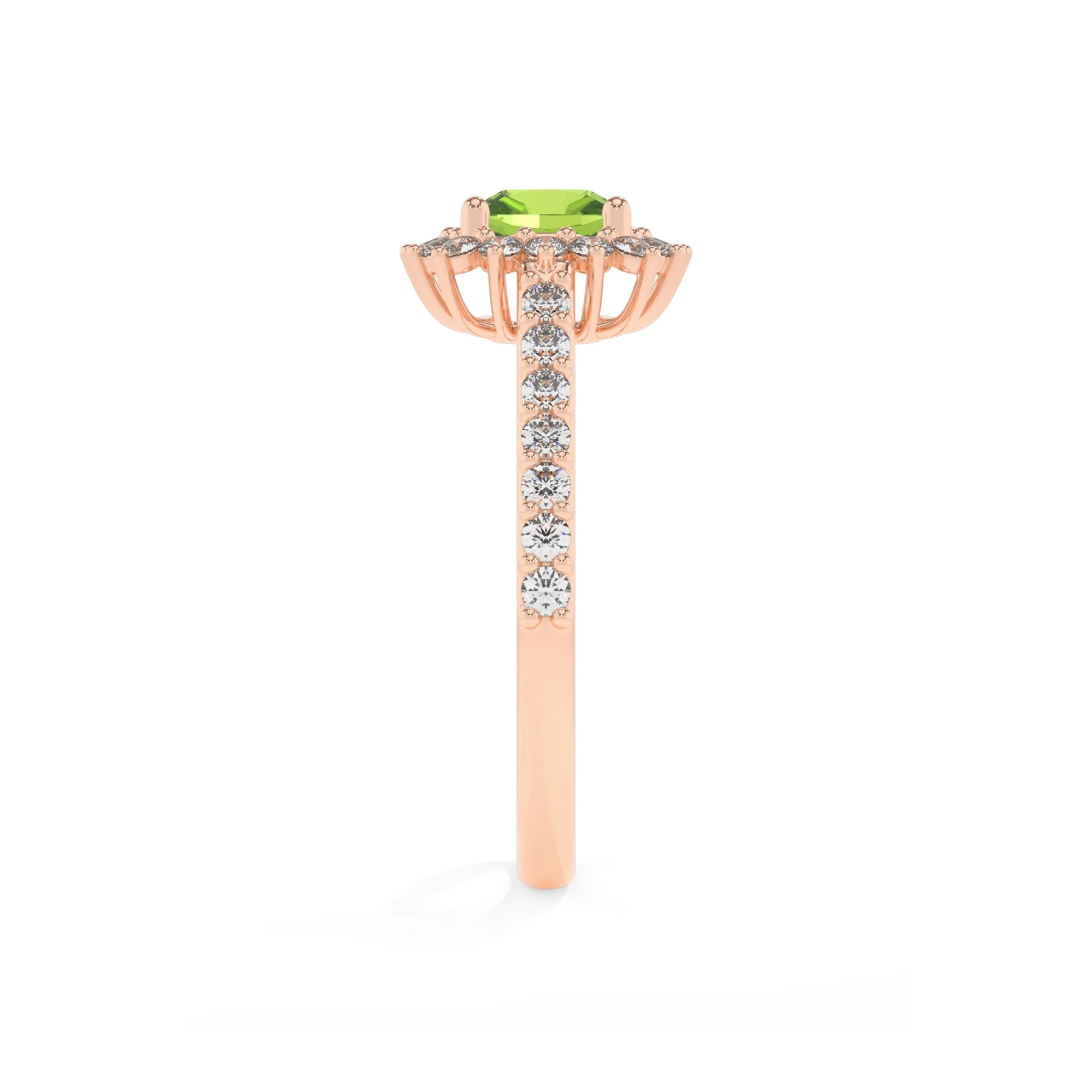 natural peridot cushion solitaire rings in rose gold