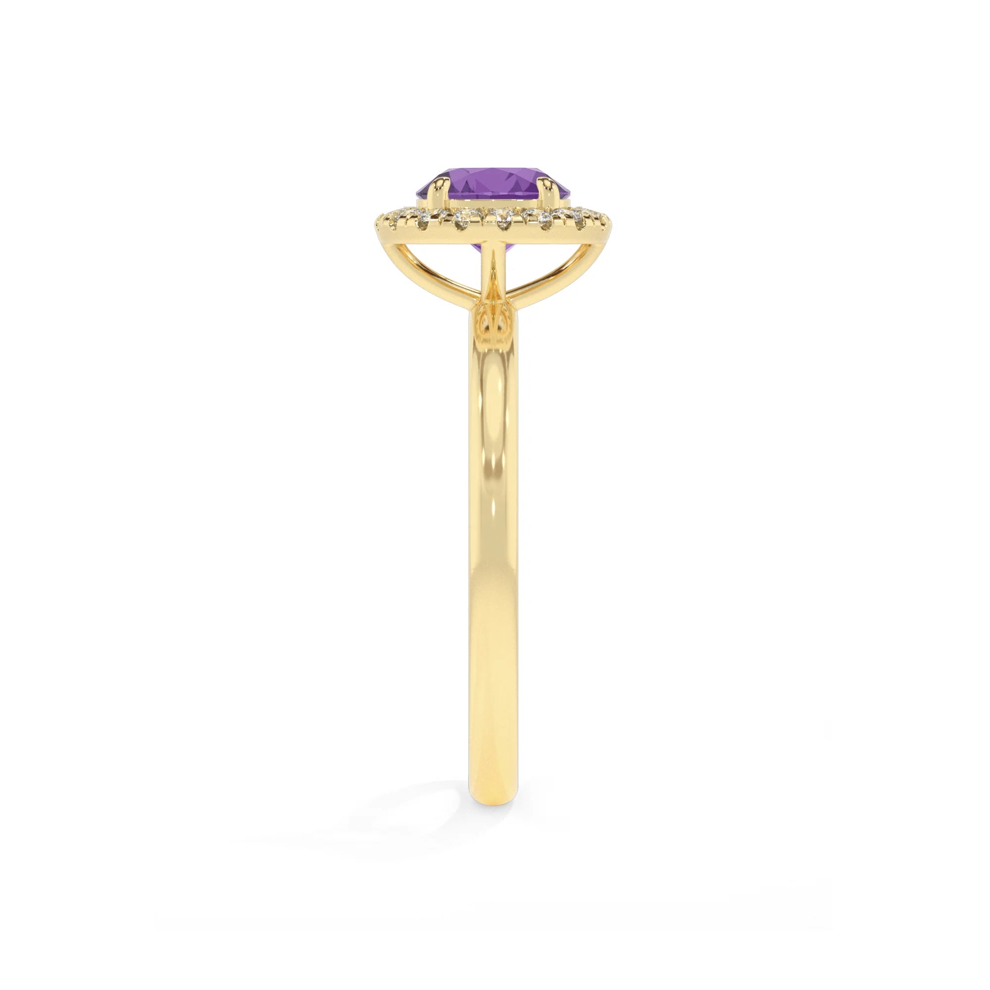 lab grown amethyst round solitaire rings in yellow gold