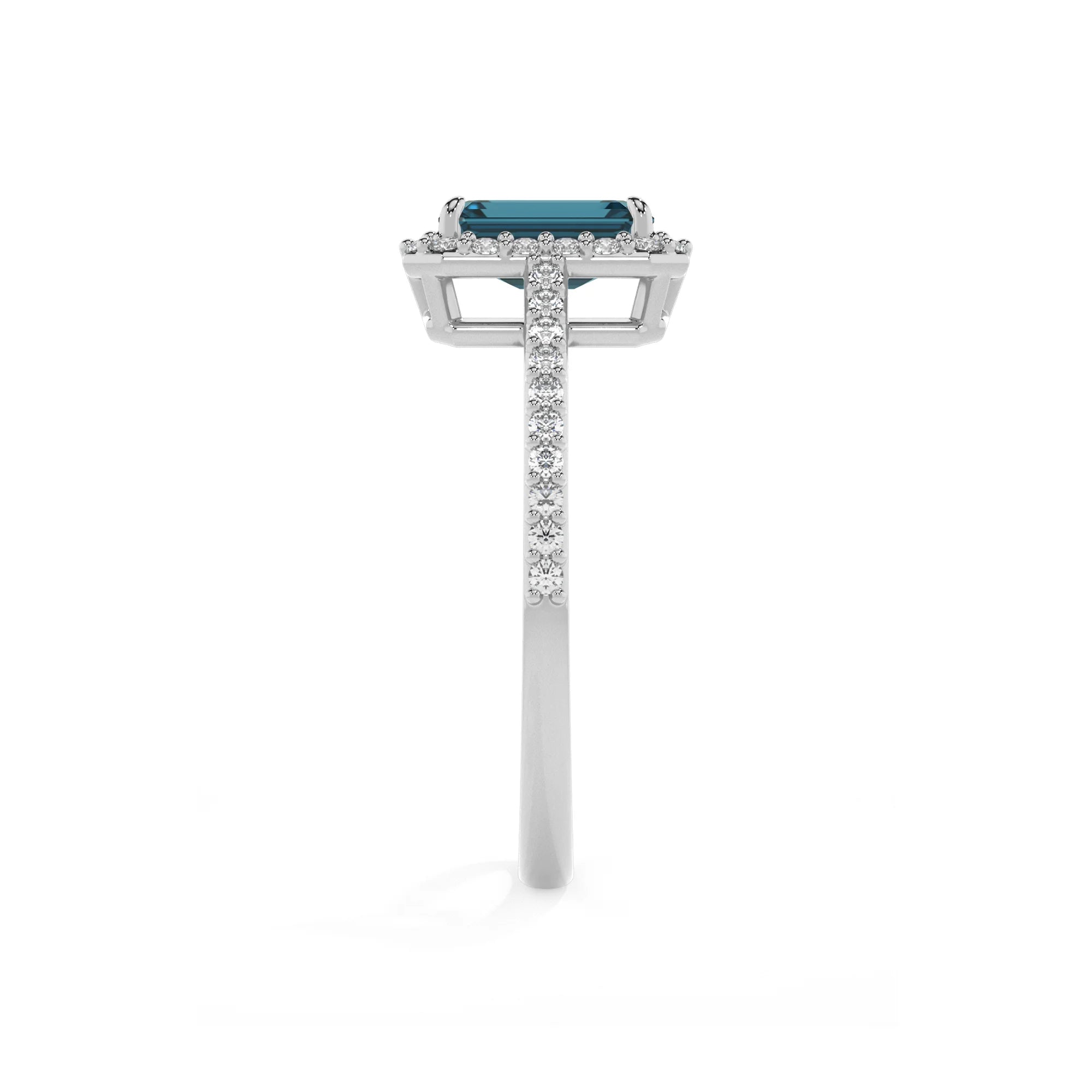 natural london-blue-topaz emerald cut solitaire rings in white gold