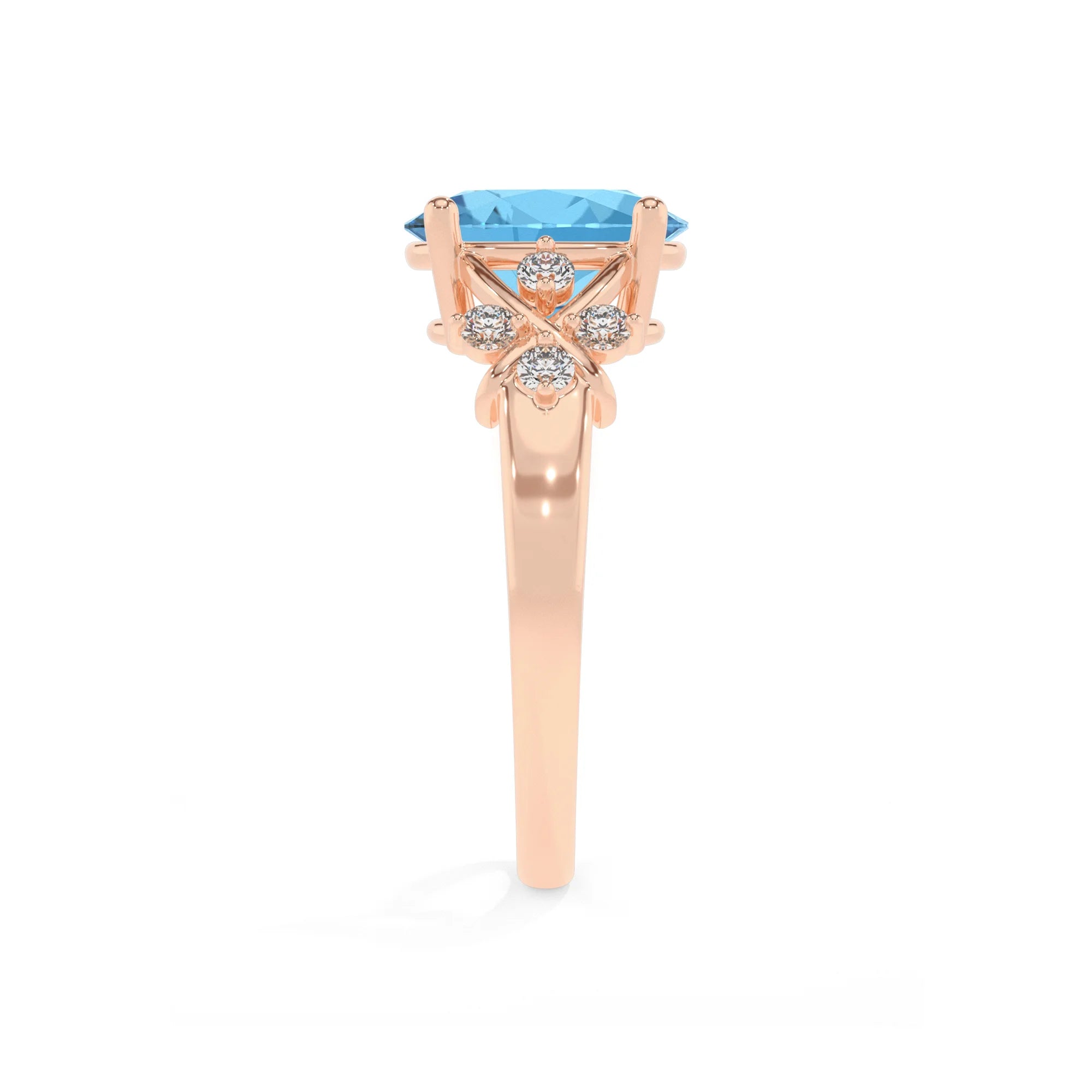 natural swiss-blue-topaz oval solitaire rings in rose gold