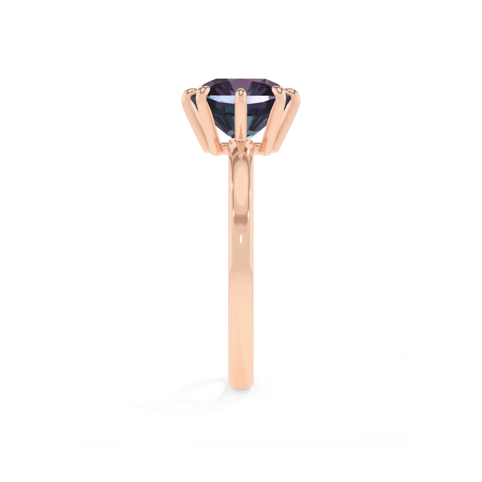 lab grown alexandrite cushion solitaire rings in rose gold