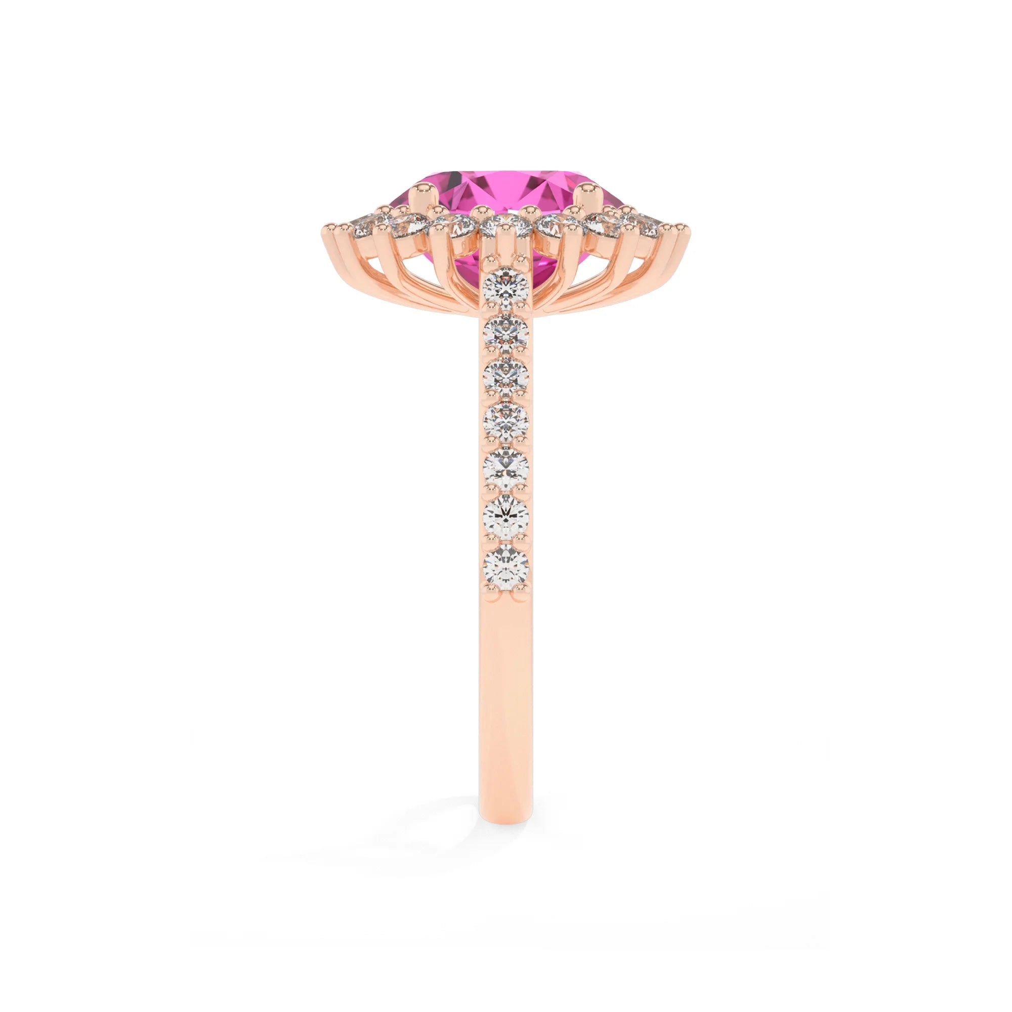 lab grown pink-sapphire round solitaire rings in rose gold