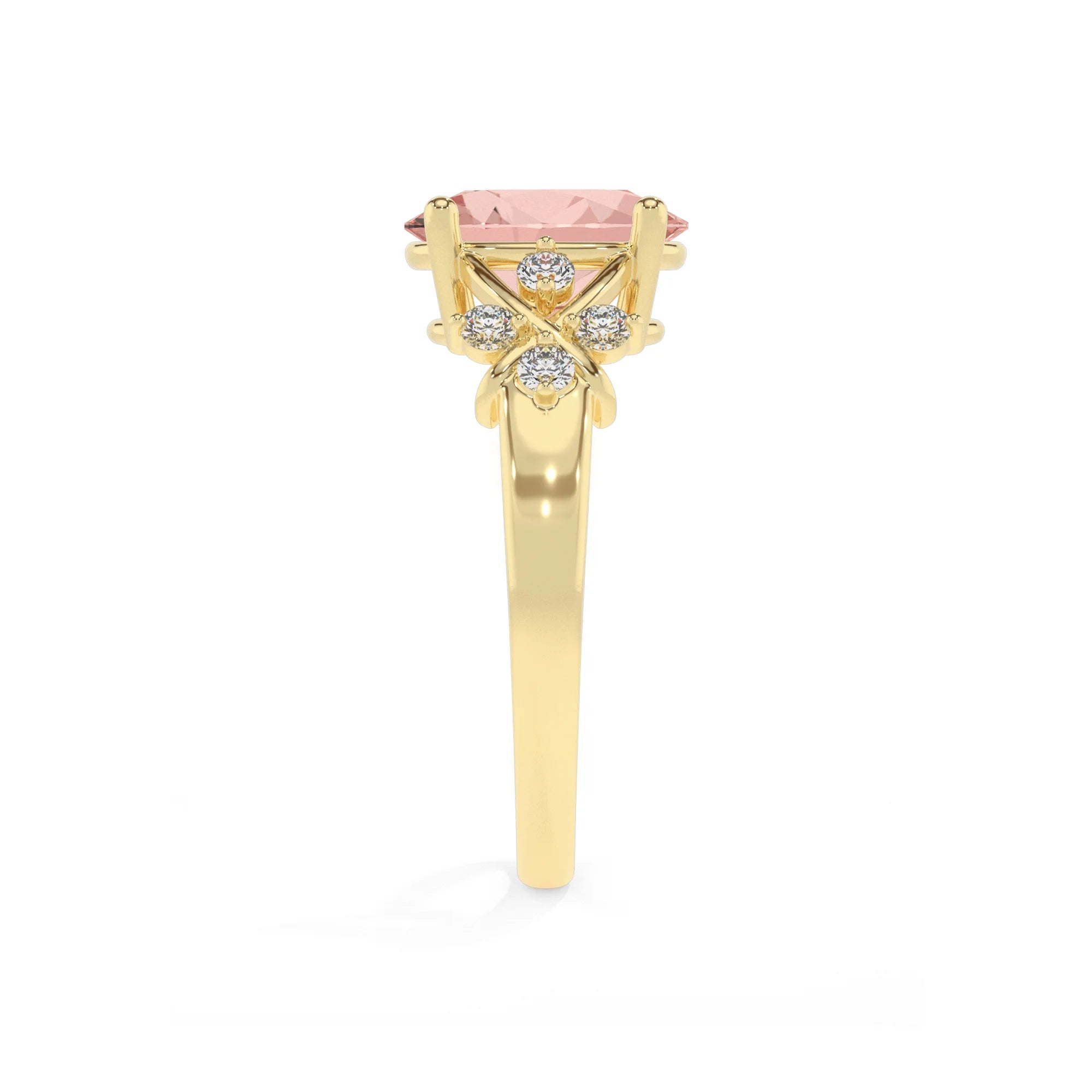 lab grown morganite oval solitaire rings in yellow gold