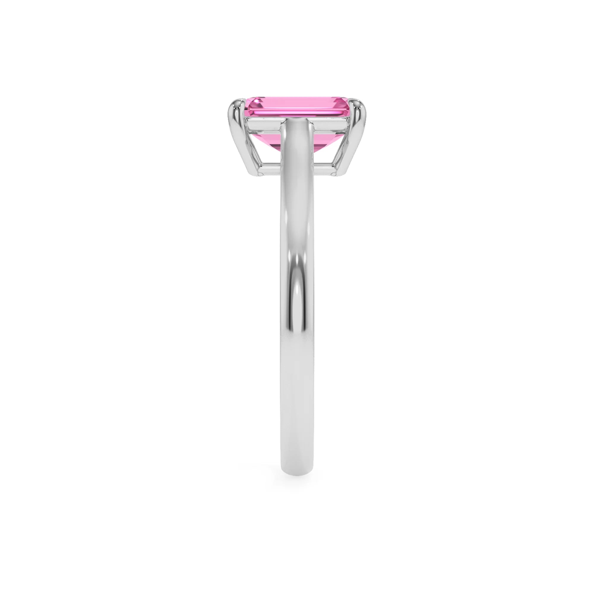 lab grown pink-sapphire emerald cut solitaire rings in platinum