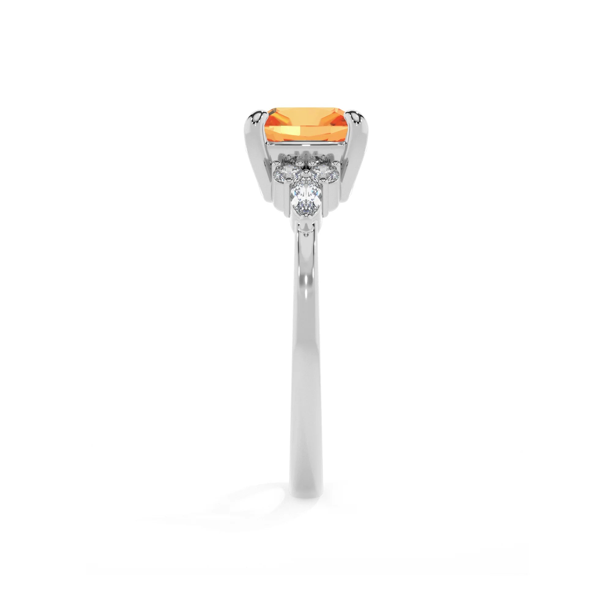lab grown citrine cushion solitaire rings in white gold