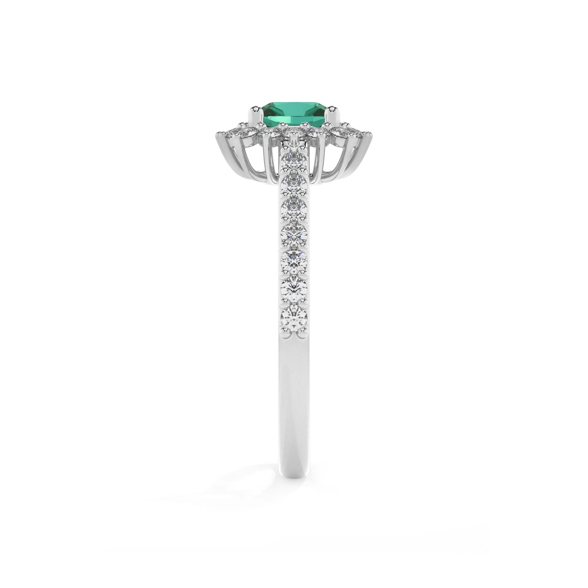 lab grown emerald cushion solitaire rings in platinum