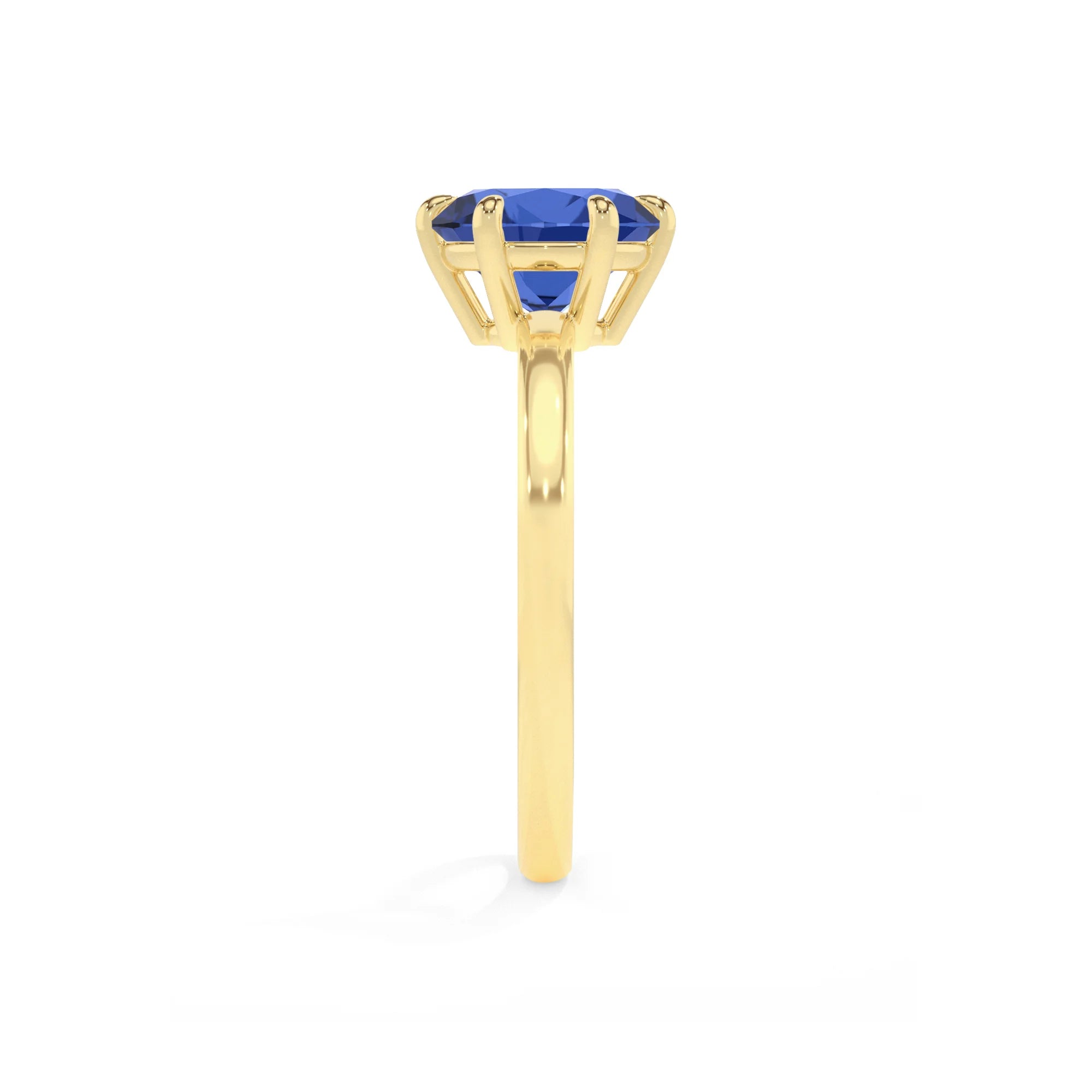 lab grown blue-sapphire round solitaire rings in yellow gold