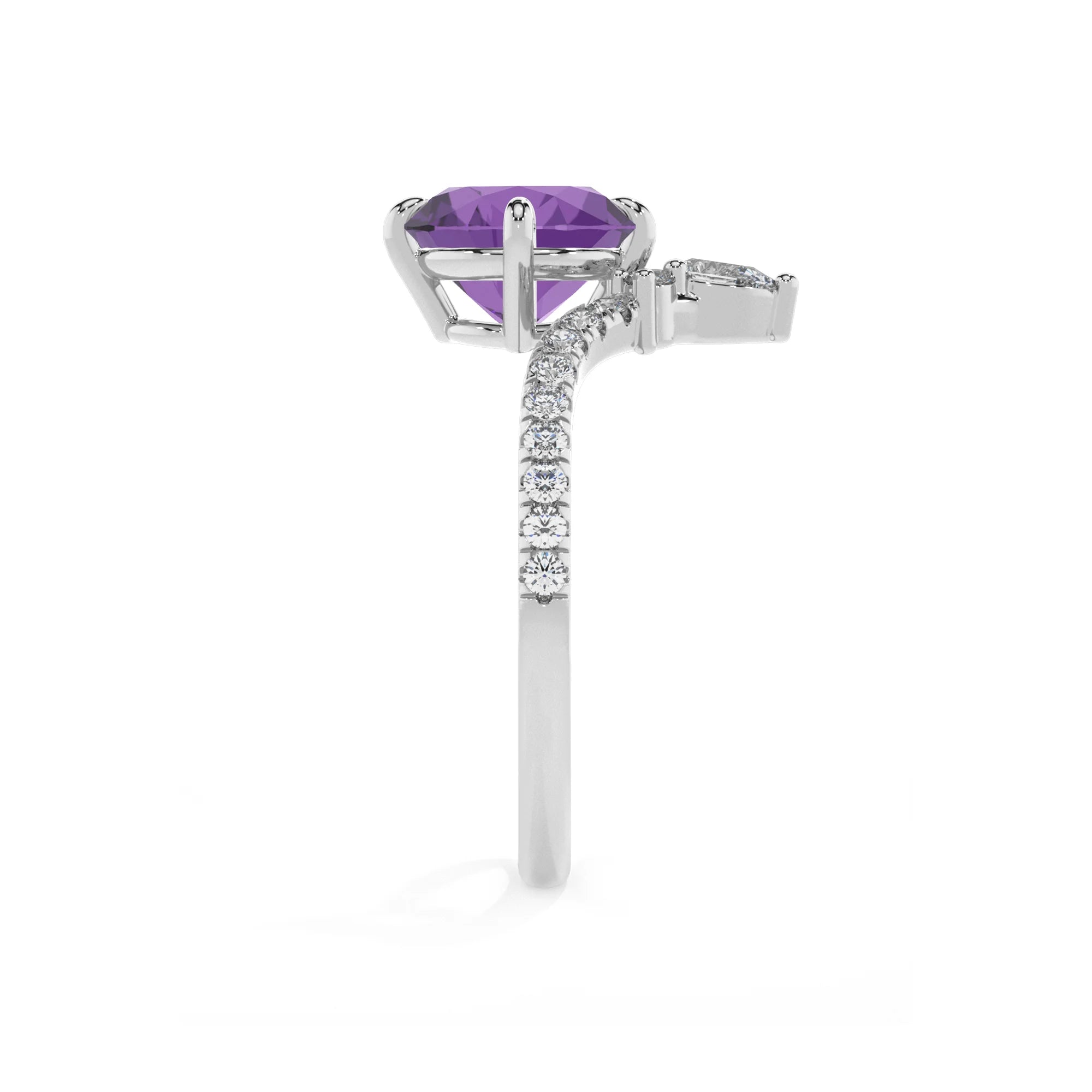 lab grown amethyst round solitaire rings in white gold