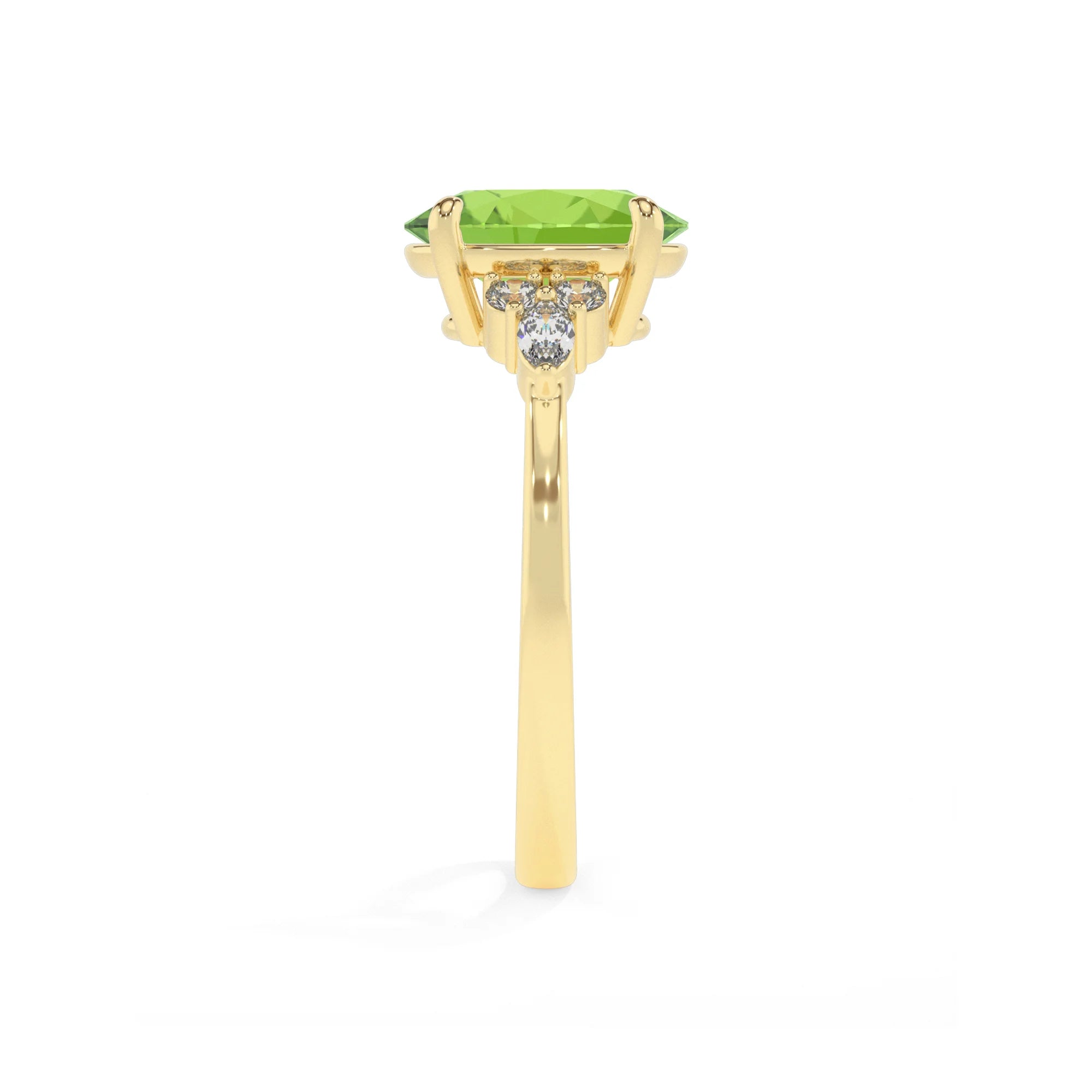 natural peridot oval solitaire rings in yellow gold