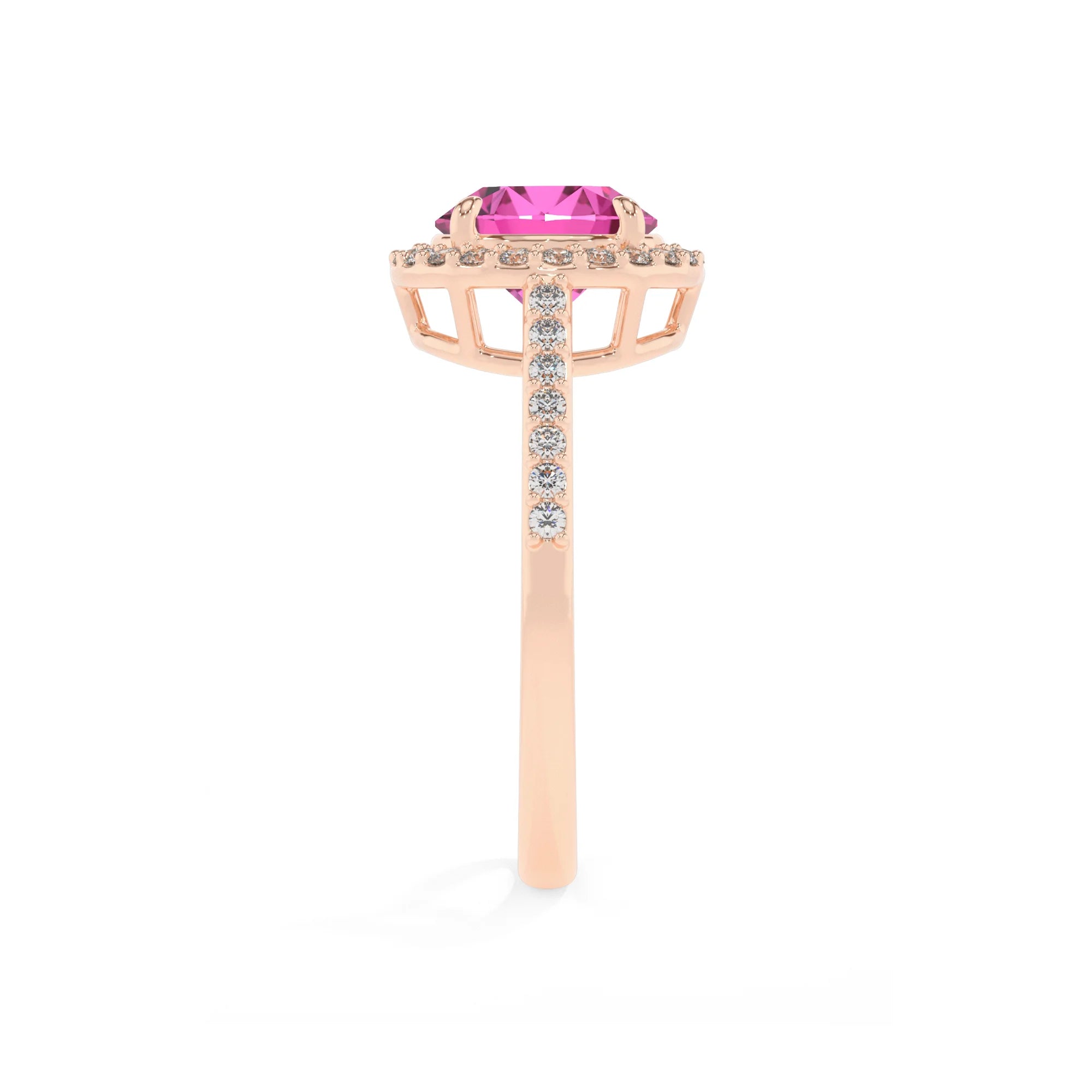lab grown pink-sapphire round solitaire rings in rose gold