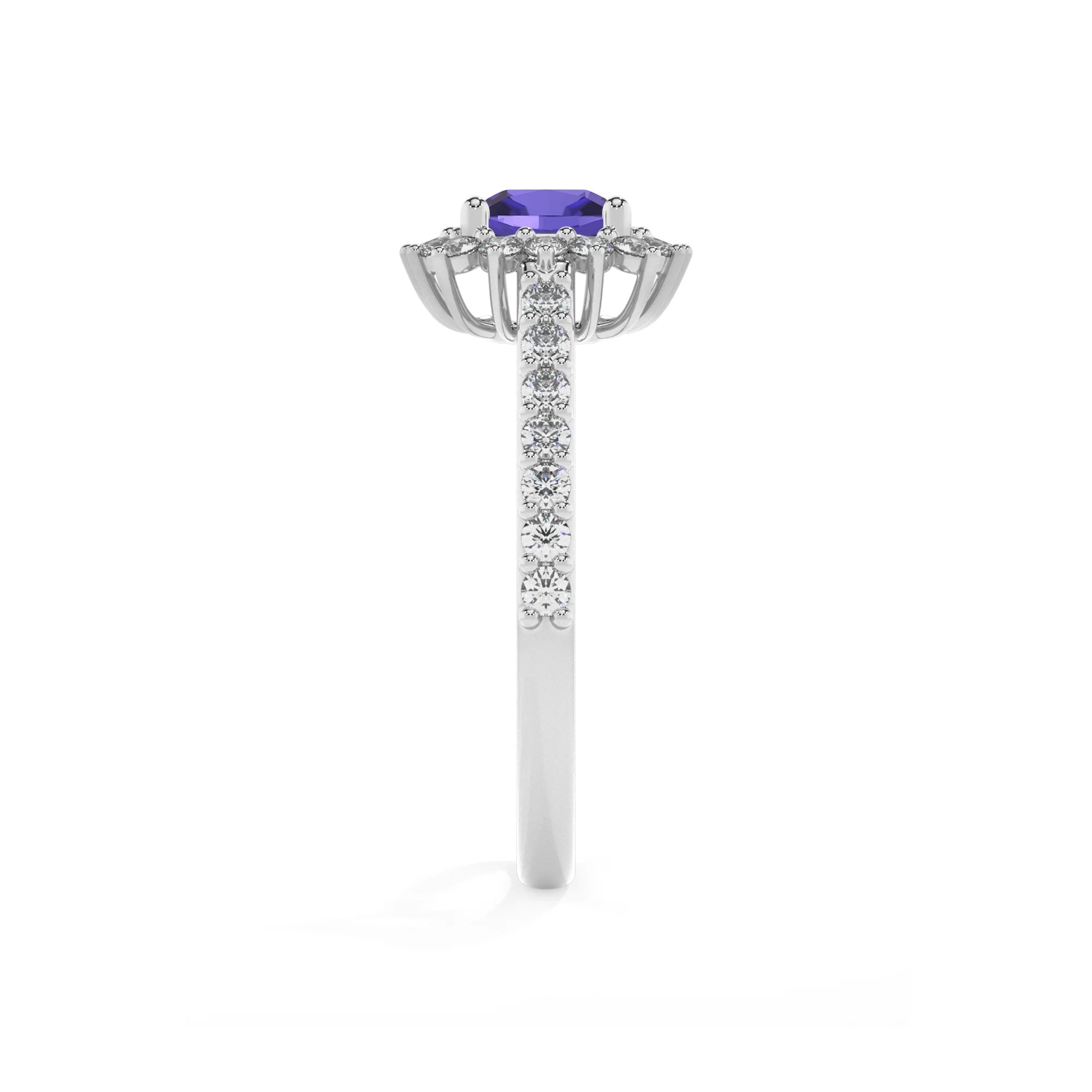 lab grown tanzanite cushion solitaire rings in white gold