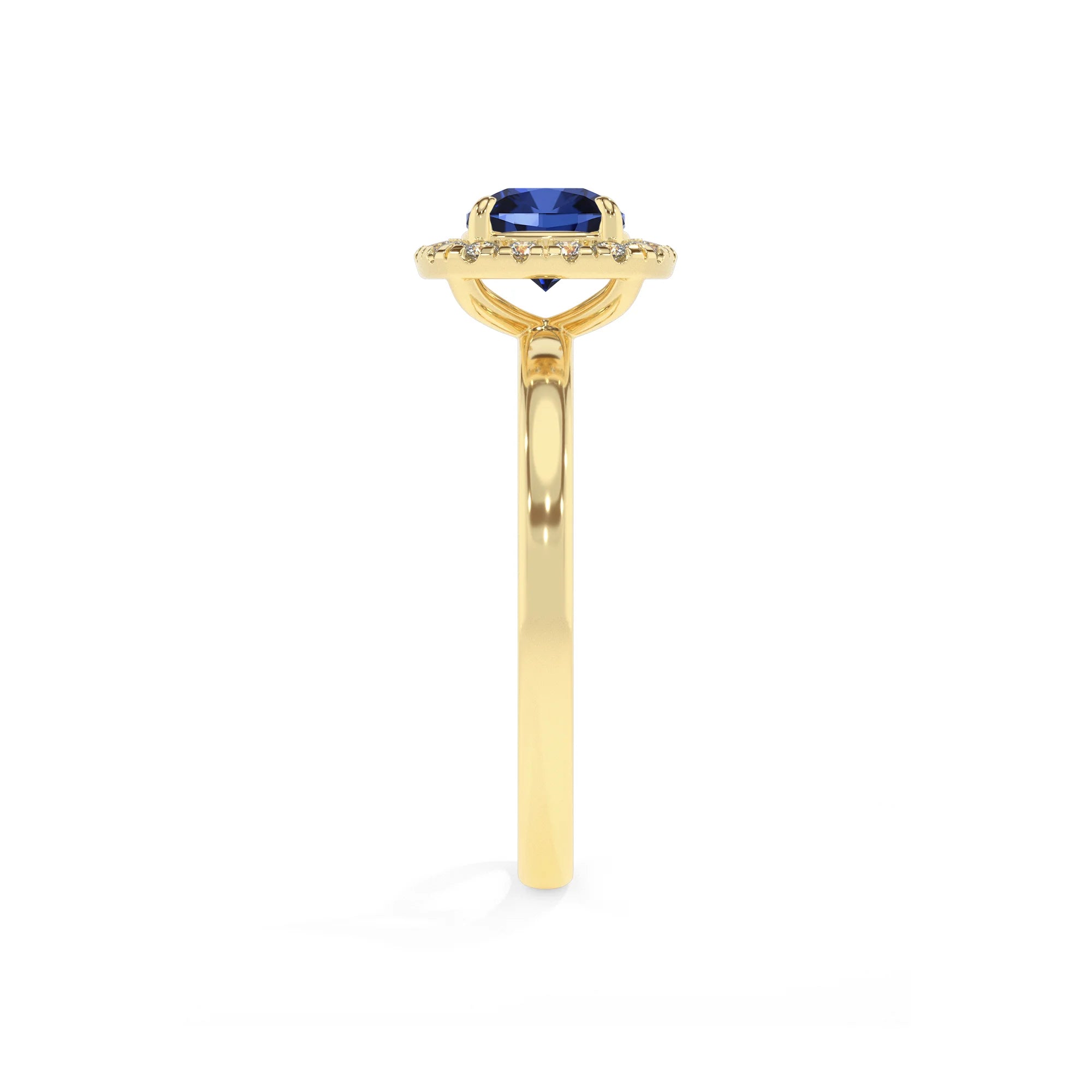 lab grown blue-sapphire cushion solitaire rings in yellow gold