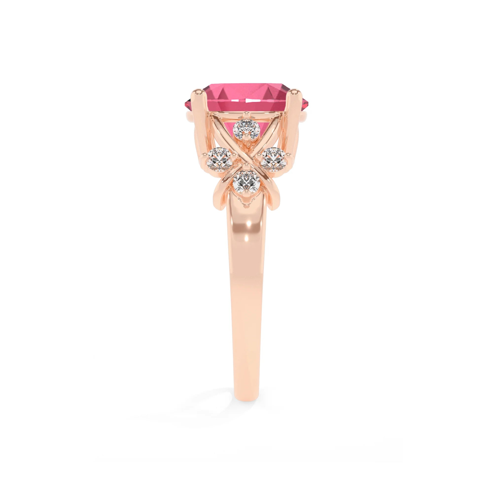 lab grown pink-tourmaline round solitaire rings in rose gold