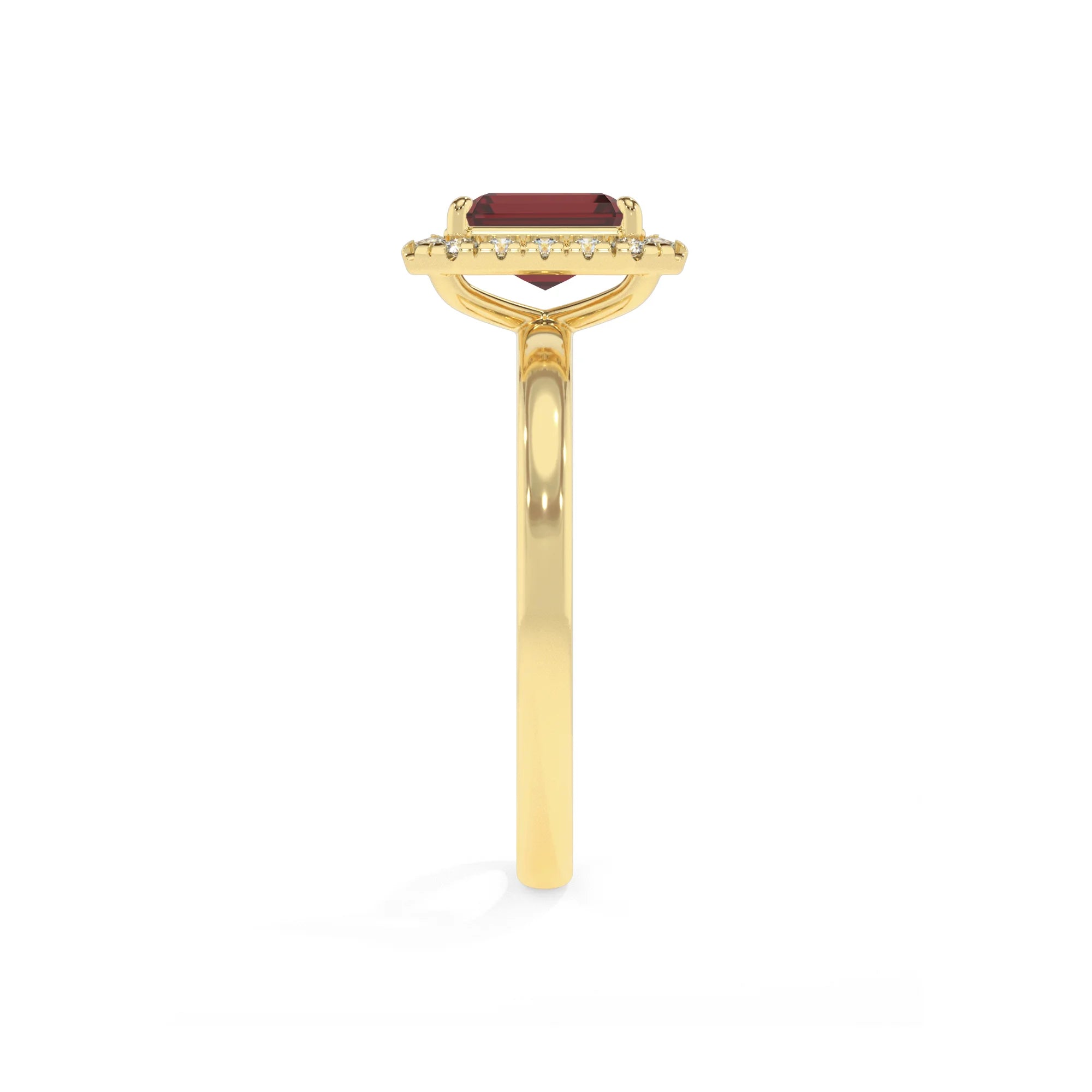 natural garnet emerald cut solitaire rings in yellow gold