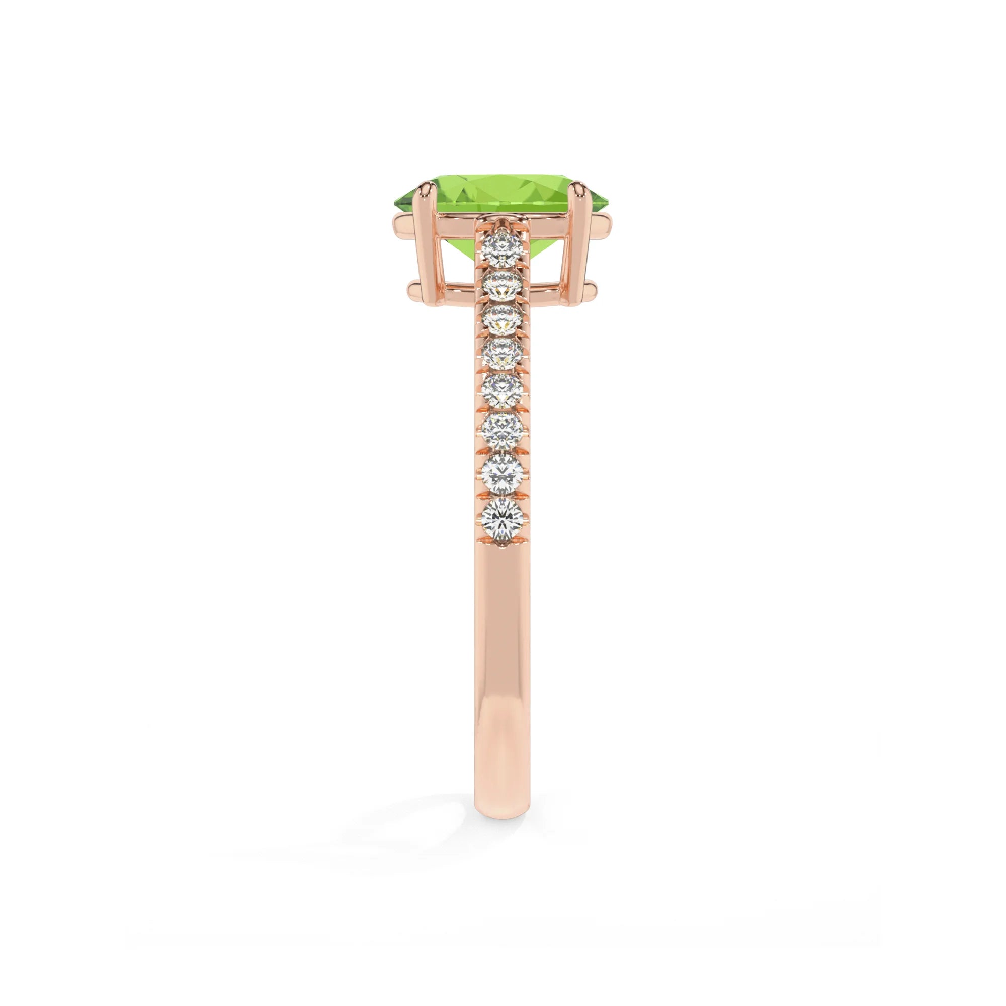 natural peridot oval half eternity solitaire engagement rings in rose gold