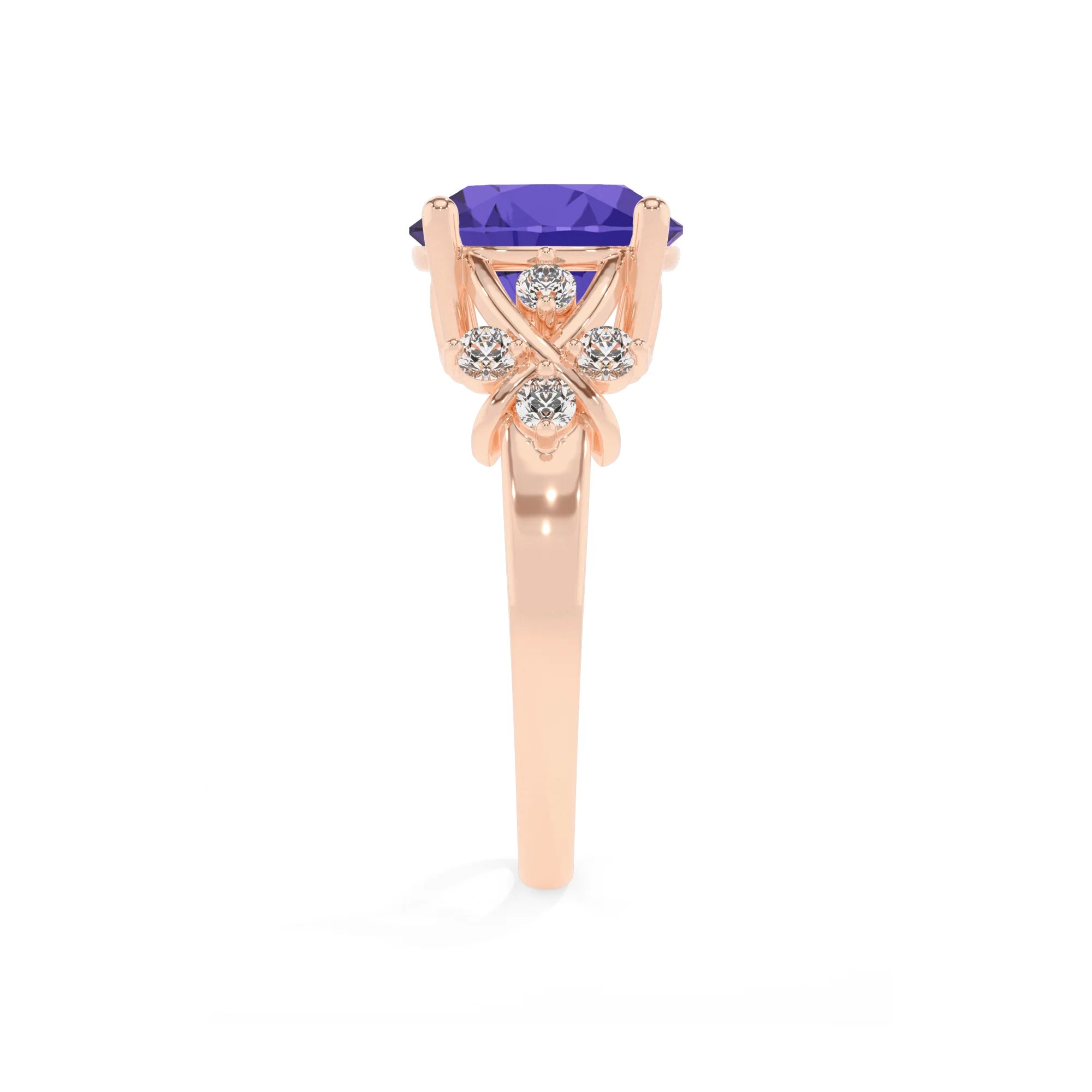 lab grown tanzanite round solitaire rings in rose gold