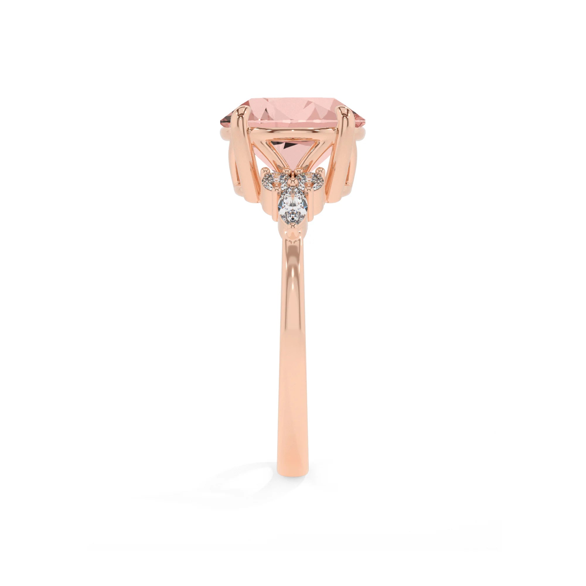 lab grown morganite round solitaire rings in rose gold