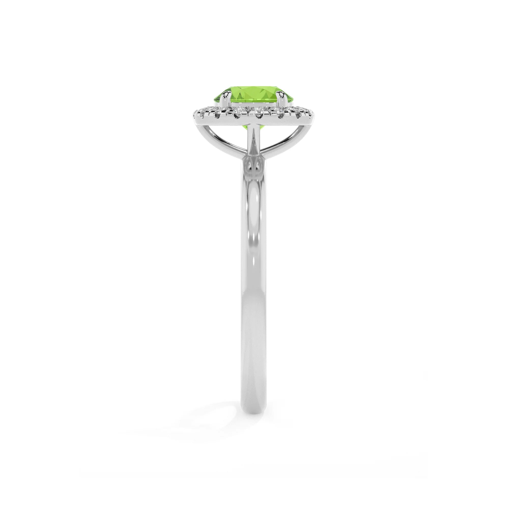 natural peridot round solitaire rings in white gold