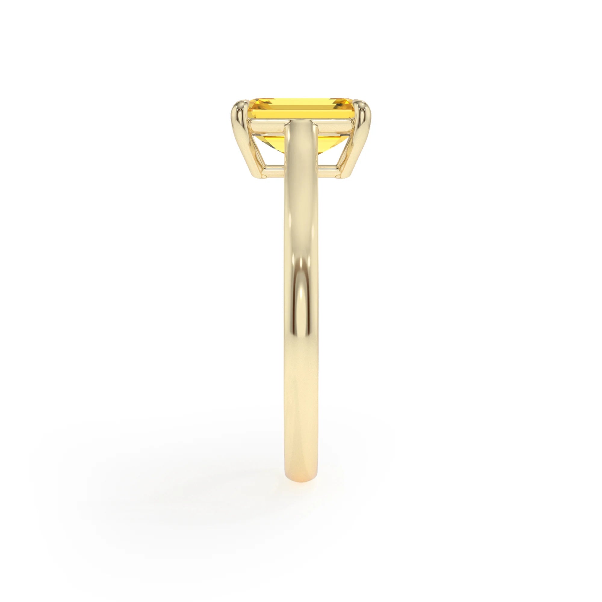 lab grown yellow-sapphire emerald cut solitaire rings in yellow gold