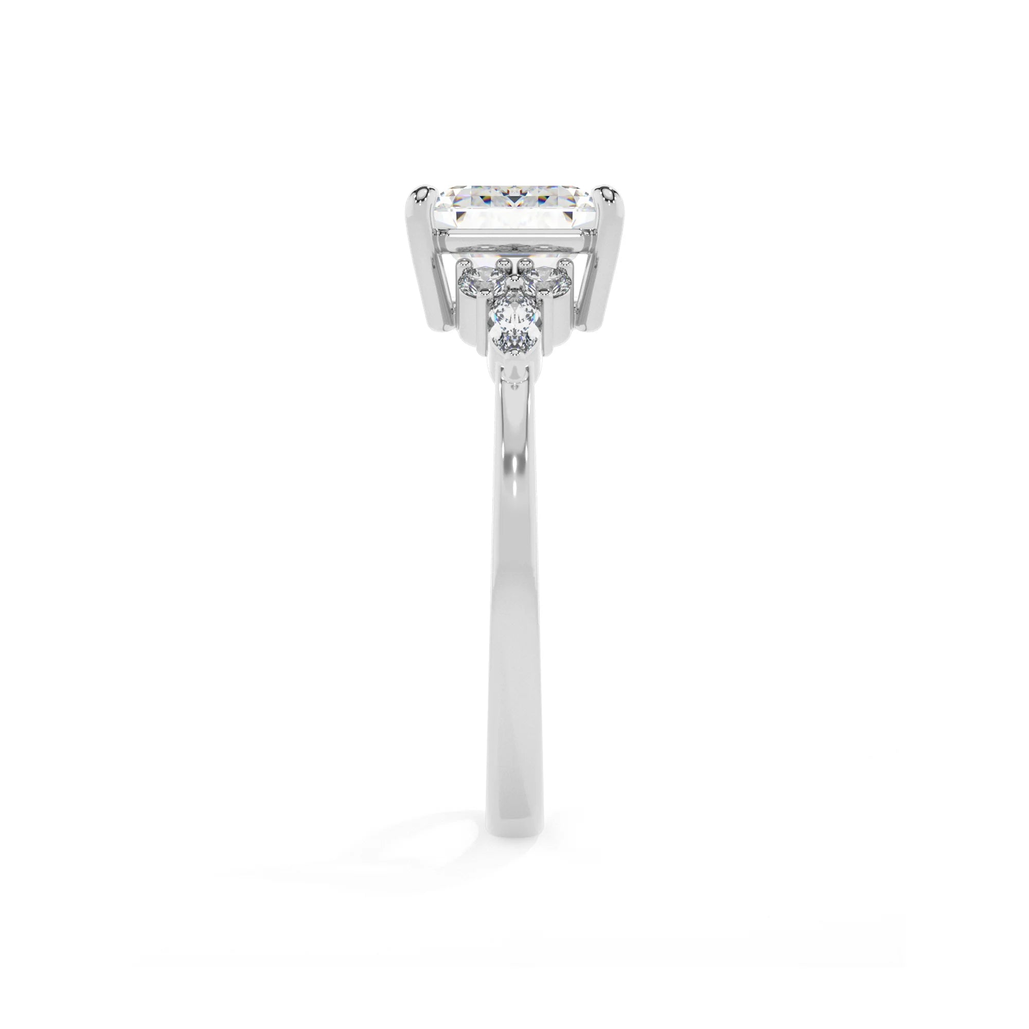 lab grown moissanite asscher solitaire rings in sterling silver