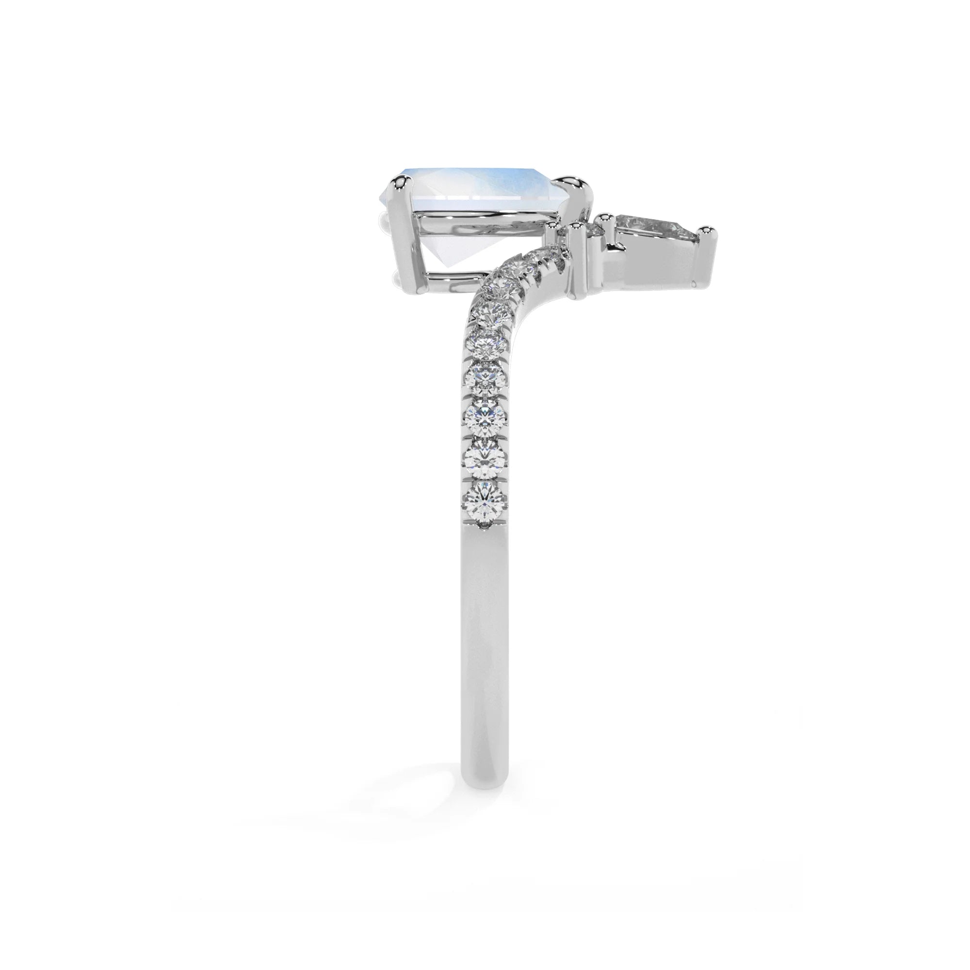 natural rainbow-moonstone pear solitaire rings in sterling silver