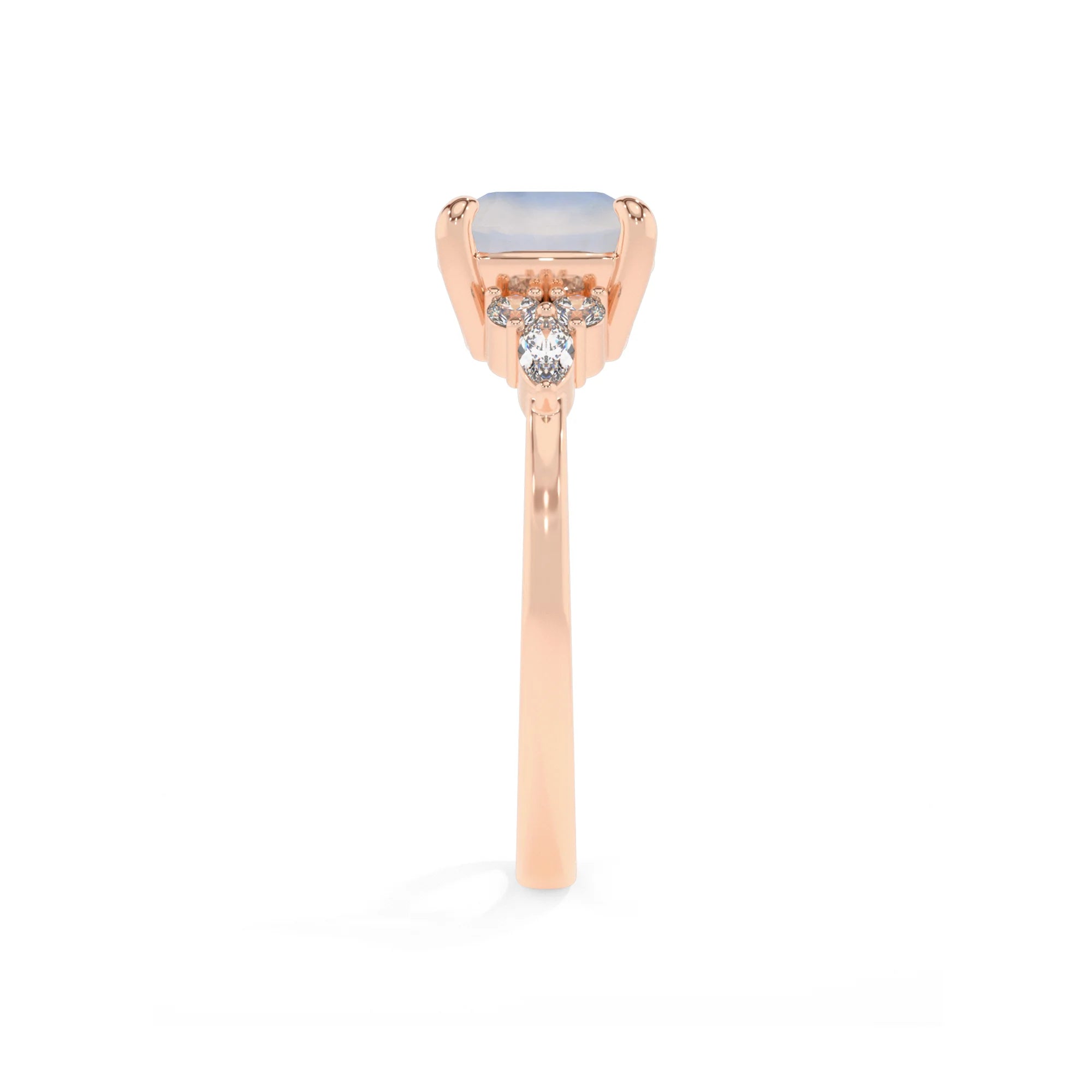 natural rainbow-moonstone cushion solitaire rings in rose gold