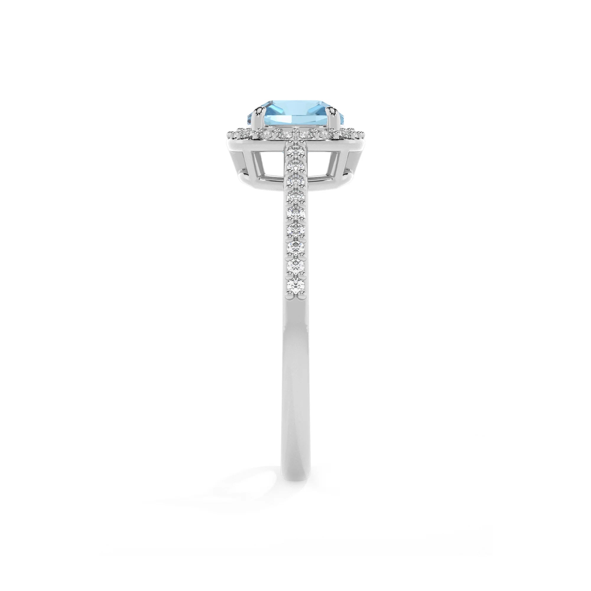 lab grown aquamarine cushion solitaire rings in white gold